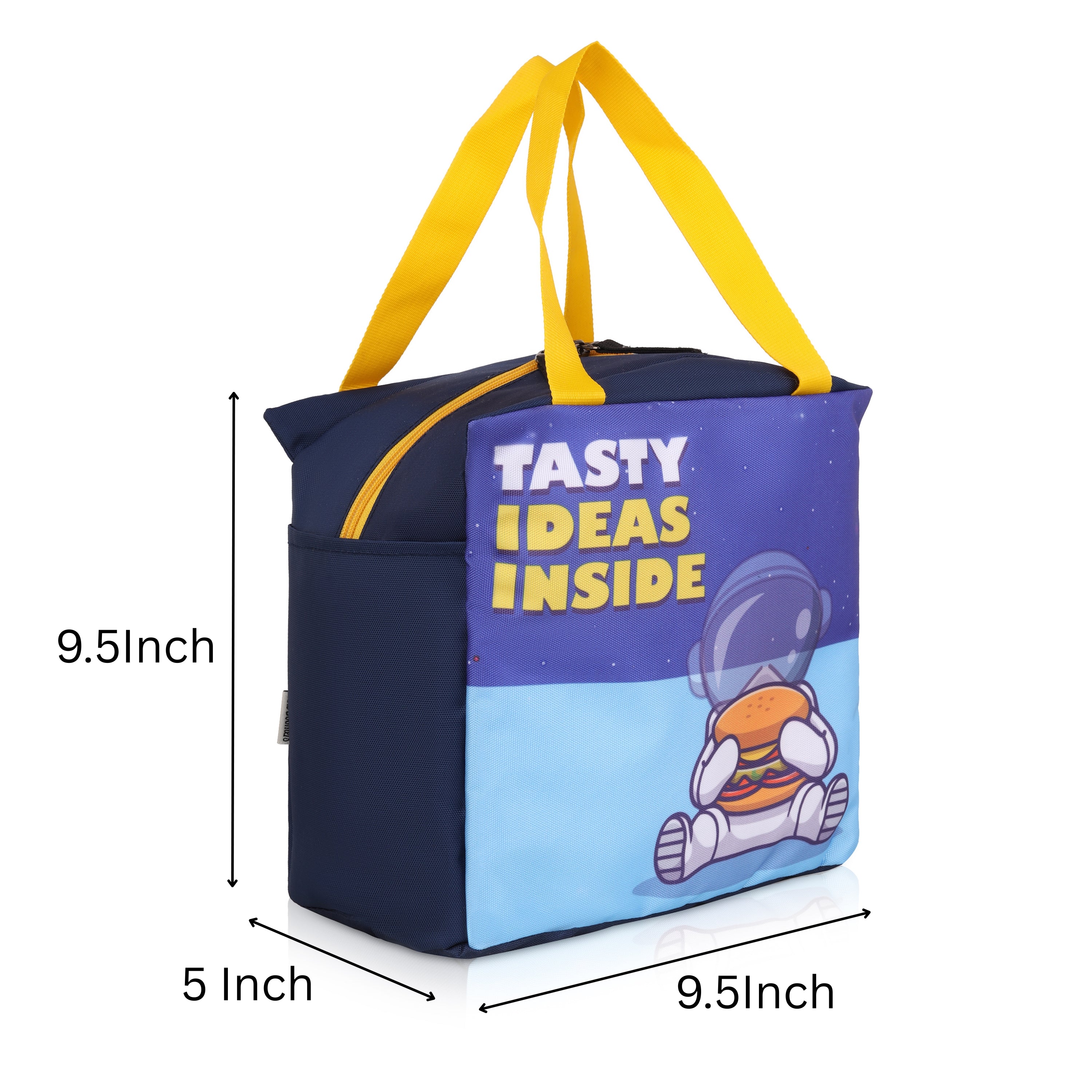 Echo Boomers Tasty Ideas Inside Spaceman Blue Lunch Bag for Kids | Stylish, Lightweight & Durable | School, Travel & Picnic Use | Sturdy Handle, Premium Zipper, Easy to Clean