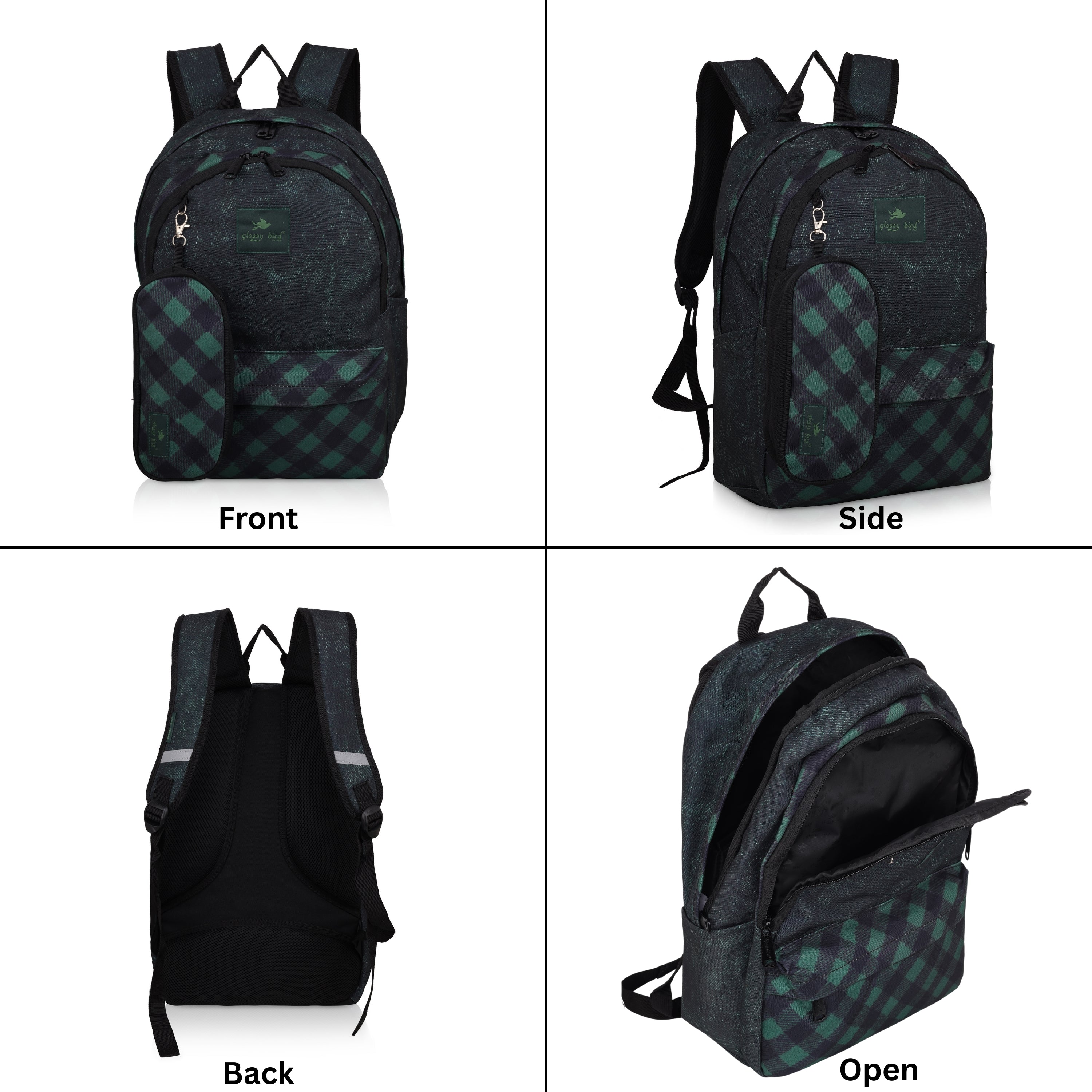 Echo Boomers Glossy Bird 21L Unisex Backpack with Pouch – Stylish Check Design, 3 Compartments, Front Pocket, Bottle Holder – Water-Resistant School, Travel, Office Bag (Yellow