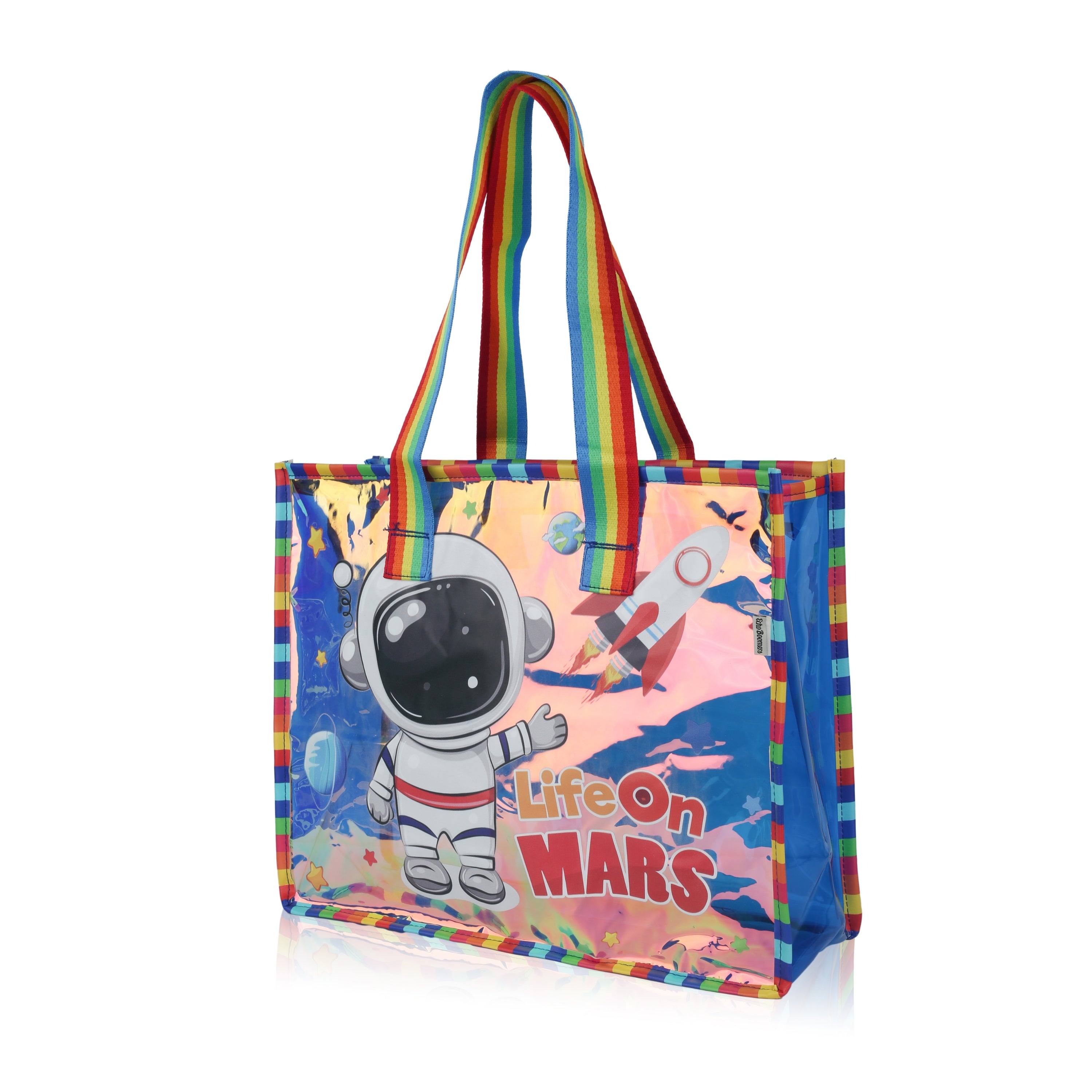 Echo Boomers Cute Mermaid,Magical Unicorn Wings,Astronaut, Stylish Cat,Cute Love Unicorn Transparent 50 GsmTote Bag – Rainbow Handles | Spacious, Durable & Stylish PVC Bag