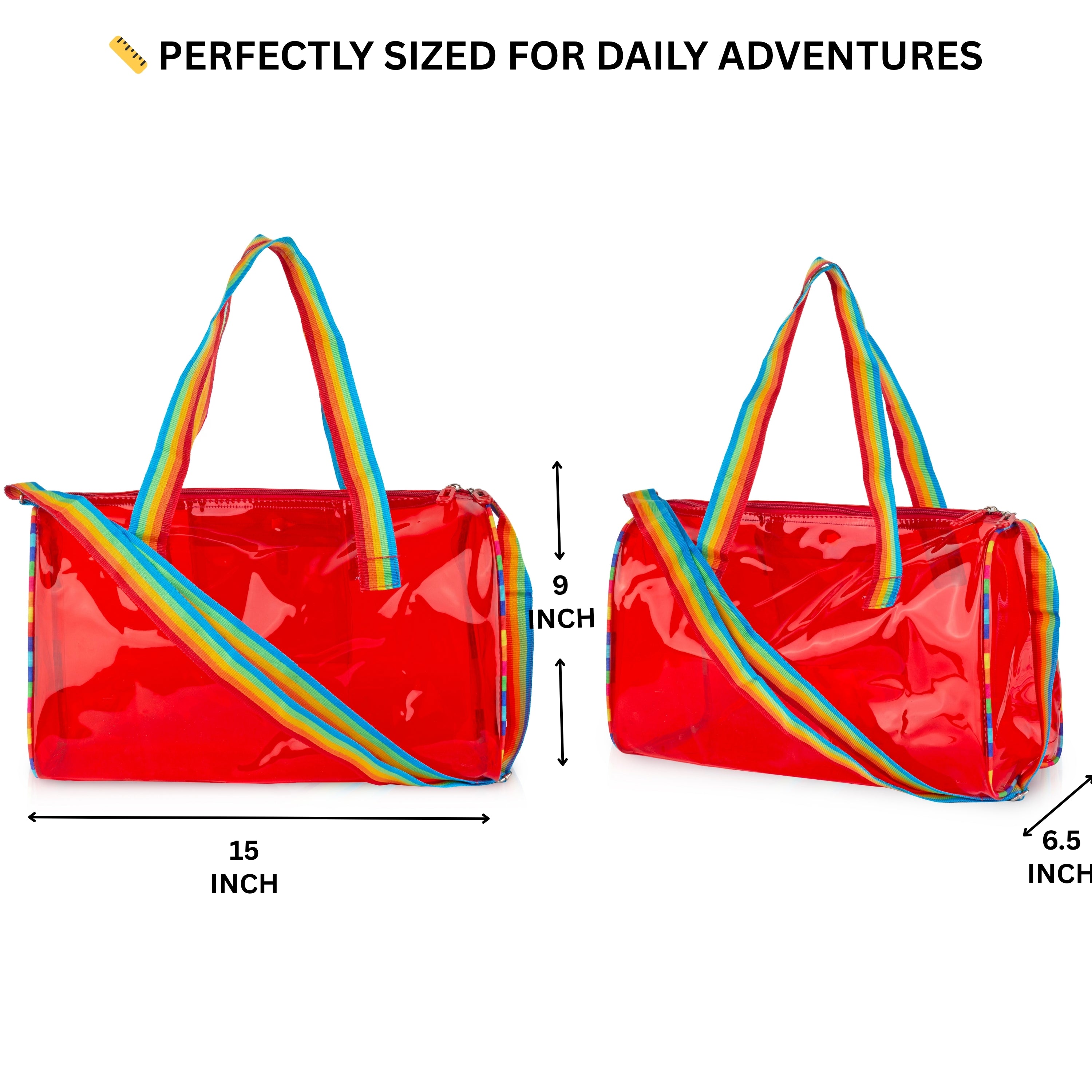 Echo Boomers See-Through Jelly Duffle –  Transparent Bag with Rainbow Handles | Trendy Handbag for School, Gym, Travel, Beach