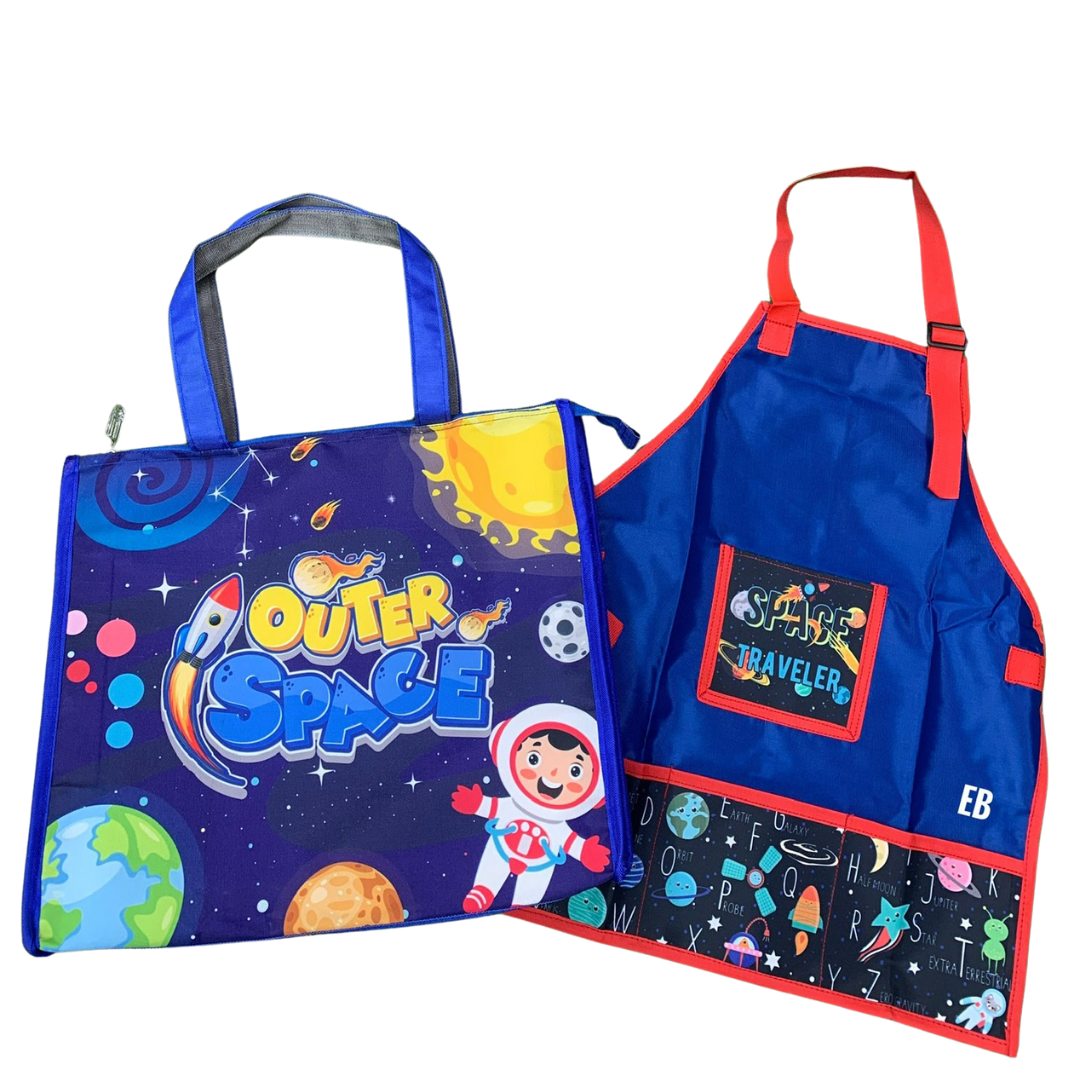 Echo Boomers Blue Space Printed Jumbo Tote Bag with Multiple Pockets  Waterproof Kids Apron