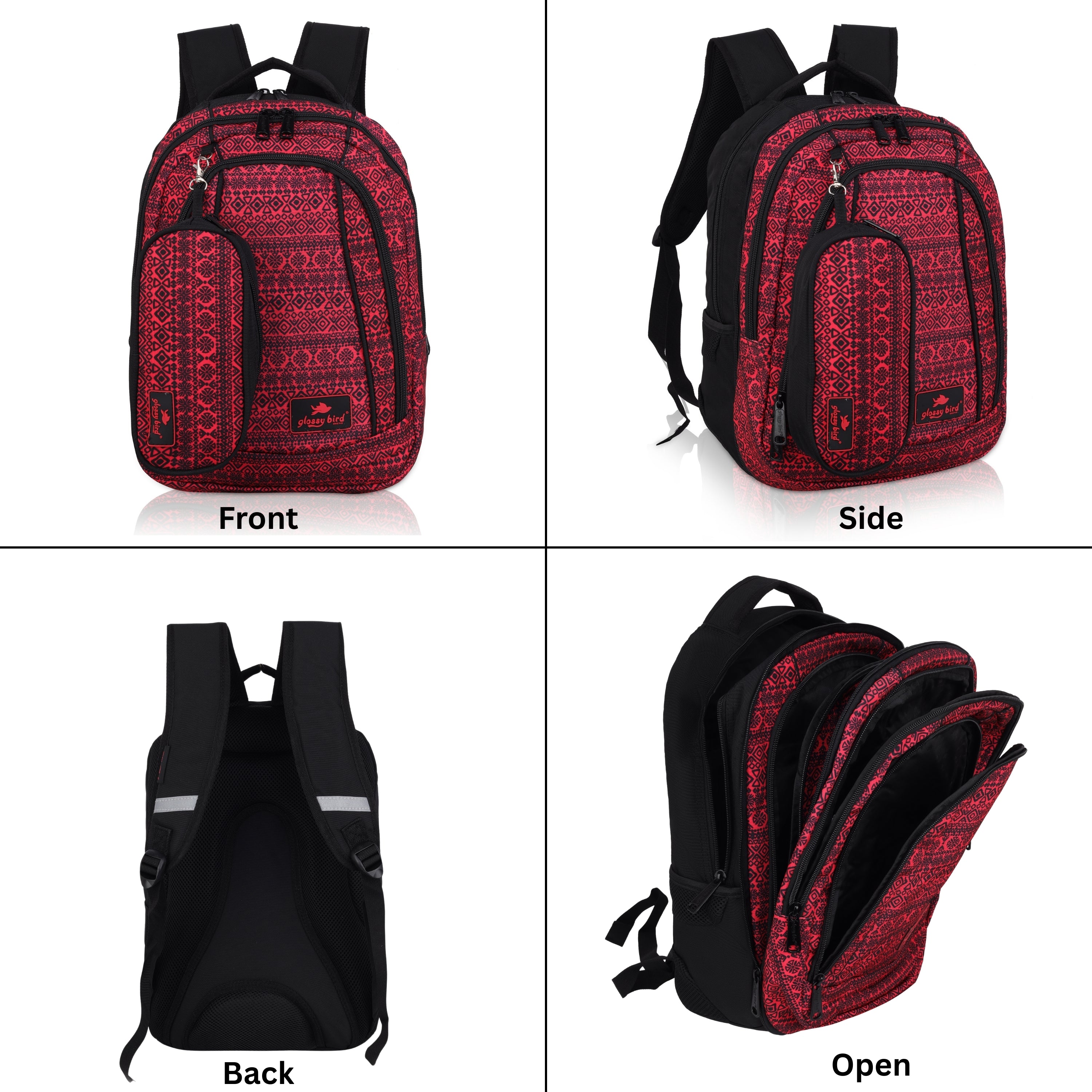 Echo Boomers Glossy Bird Unisex Backpack for School, Office & Travel – Water-Resistant, Lightweight Bag with 4 Compartments, Bottle Holder, Detachable Pouch & Ergonomic Straps (Purple)