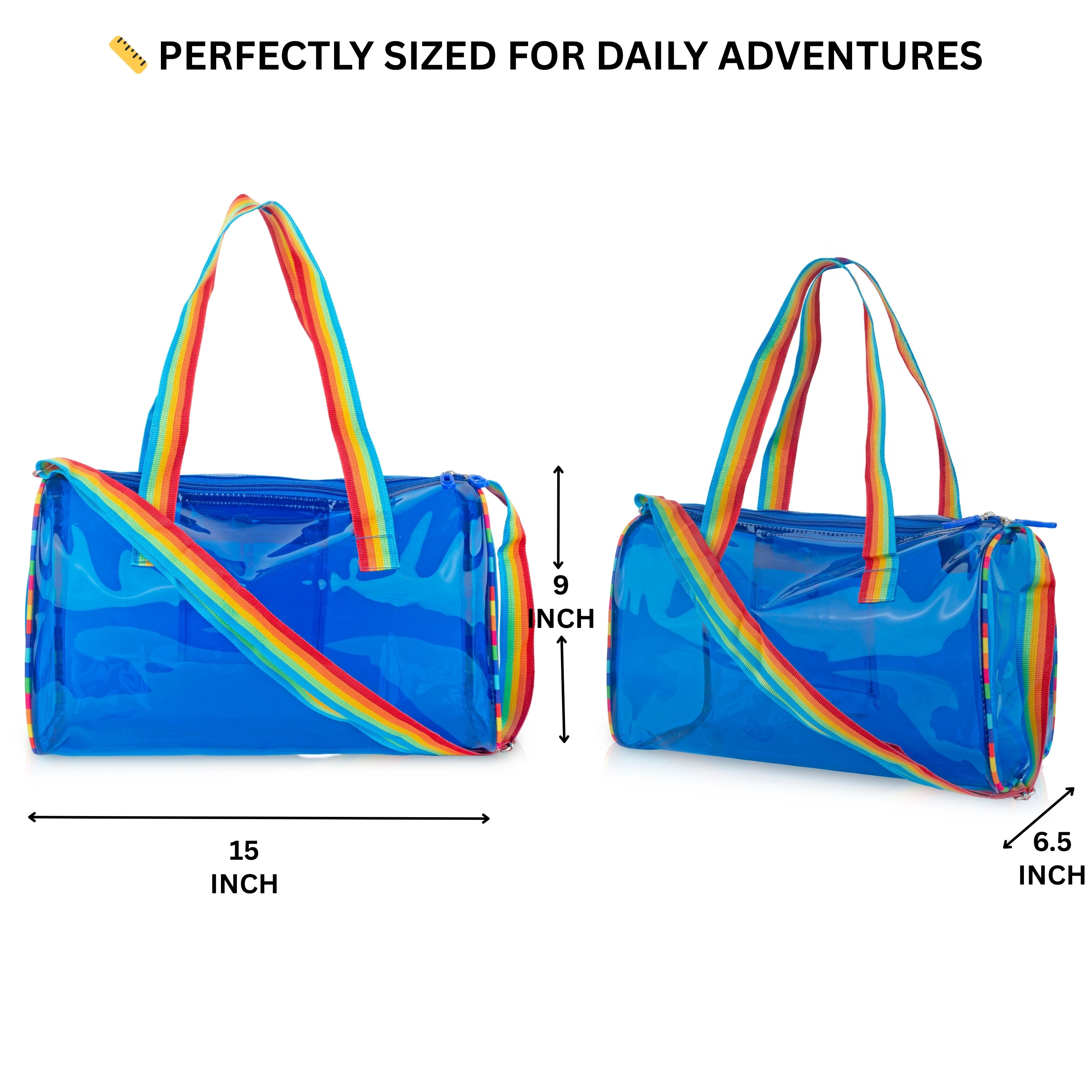 Echo Boomers See-Through Jelly Duffle –  Transparent Bag with Rainbow Handles | Trendy Handbag for School, Gym, Travel, Beach