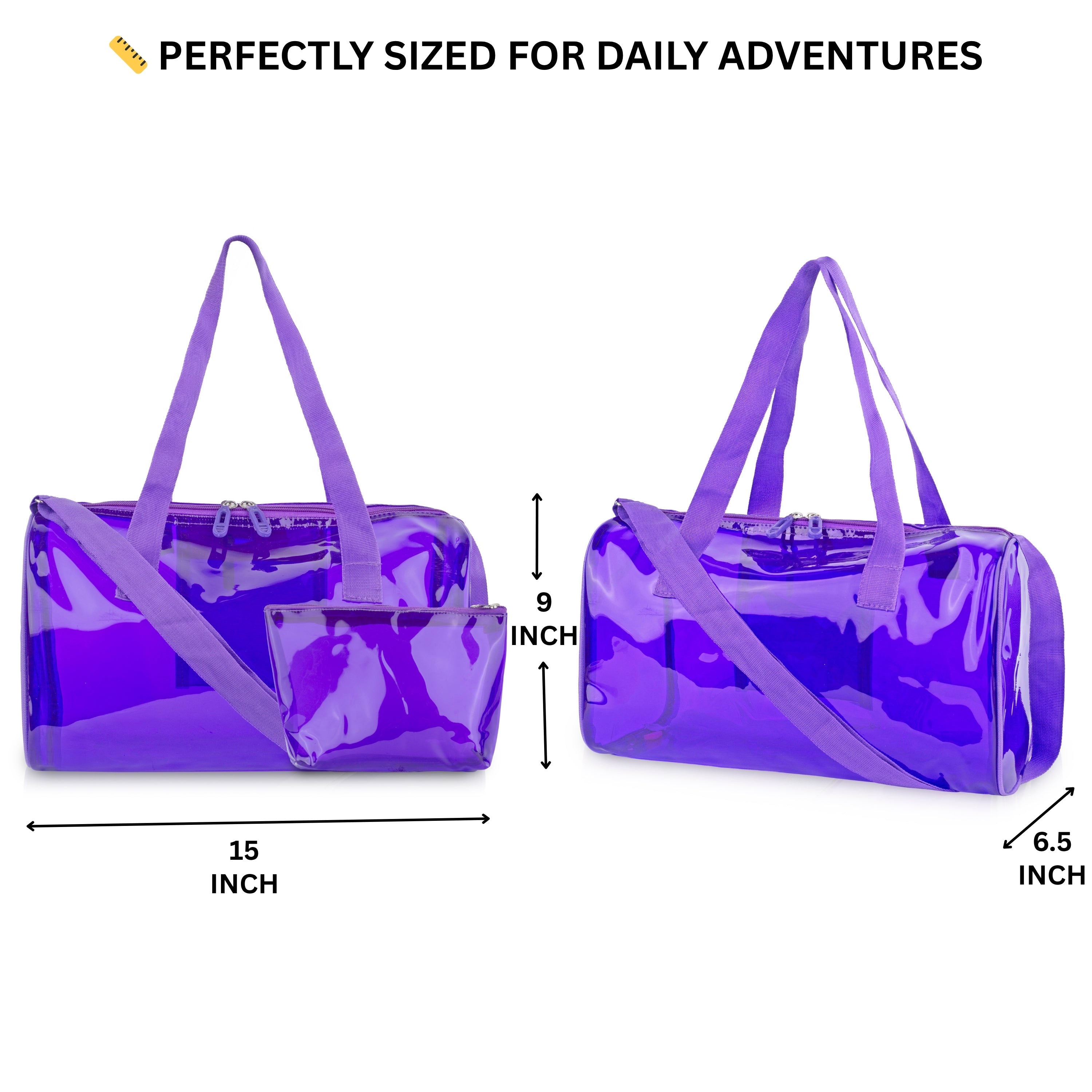 Echo Boomers Bold Blue Transparent Jelly Duffle Bag with Matching Pouch | 50 GSM Waterproof PVC Travel Gym Tote | Lightweight Shoulder Handbag for Women, Girls, College, Sports & Weekend Trips