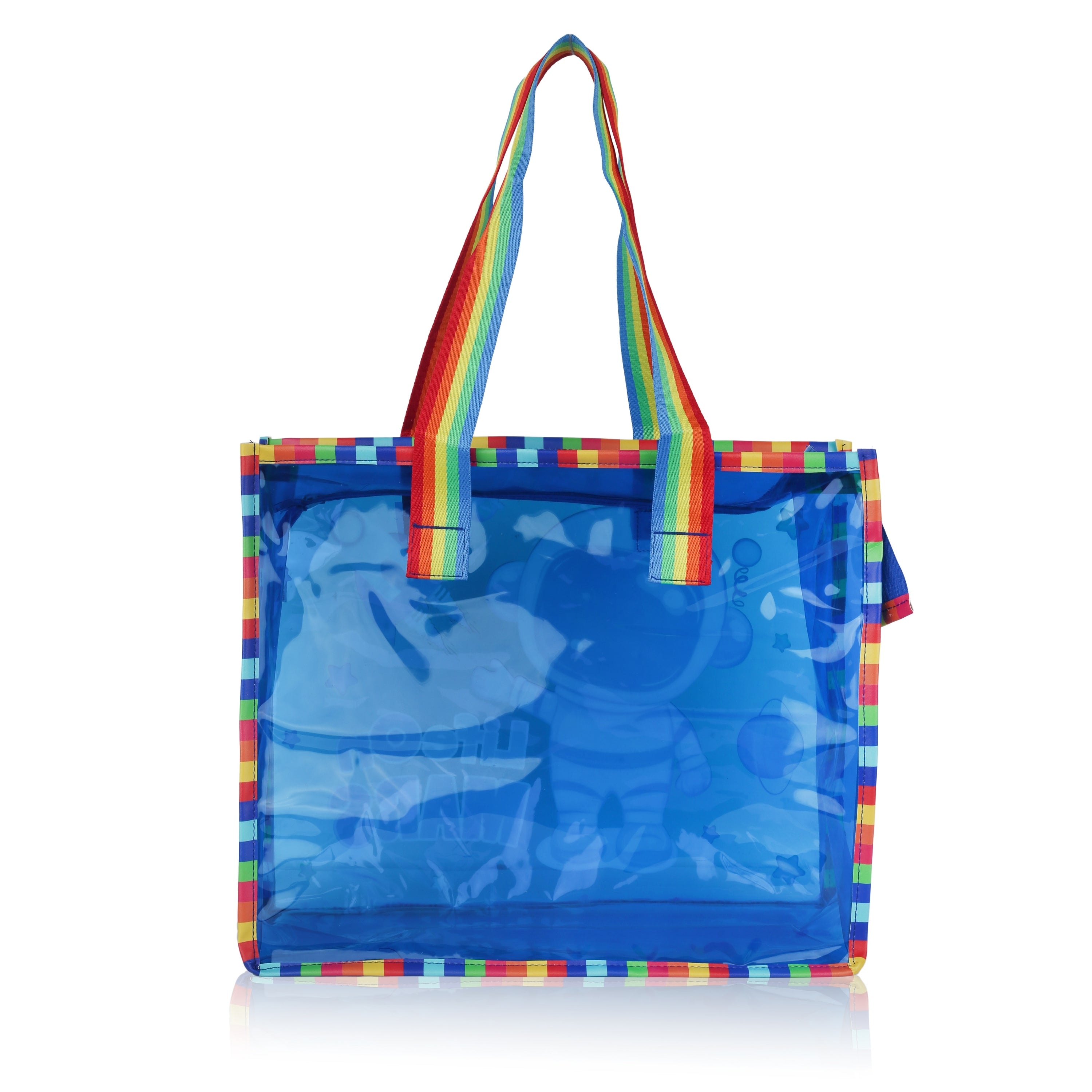 Echo Boomers Cute Mermaid,Magical Unicorn Wings,Astronaut, Stylish Cat,Cute Love Unicorn Transparent 50 GsmTote Bag – Rainbow Handles | Spacious, Durable & Stylish PVC Bag