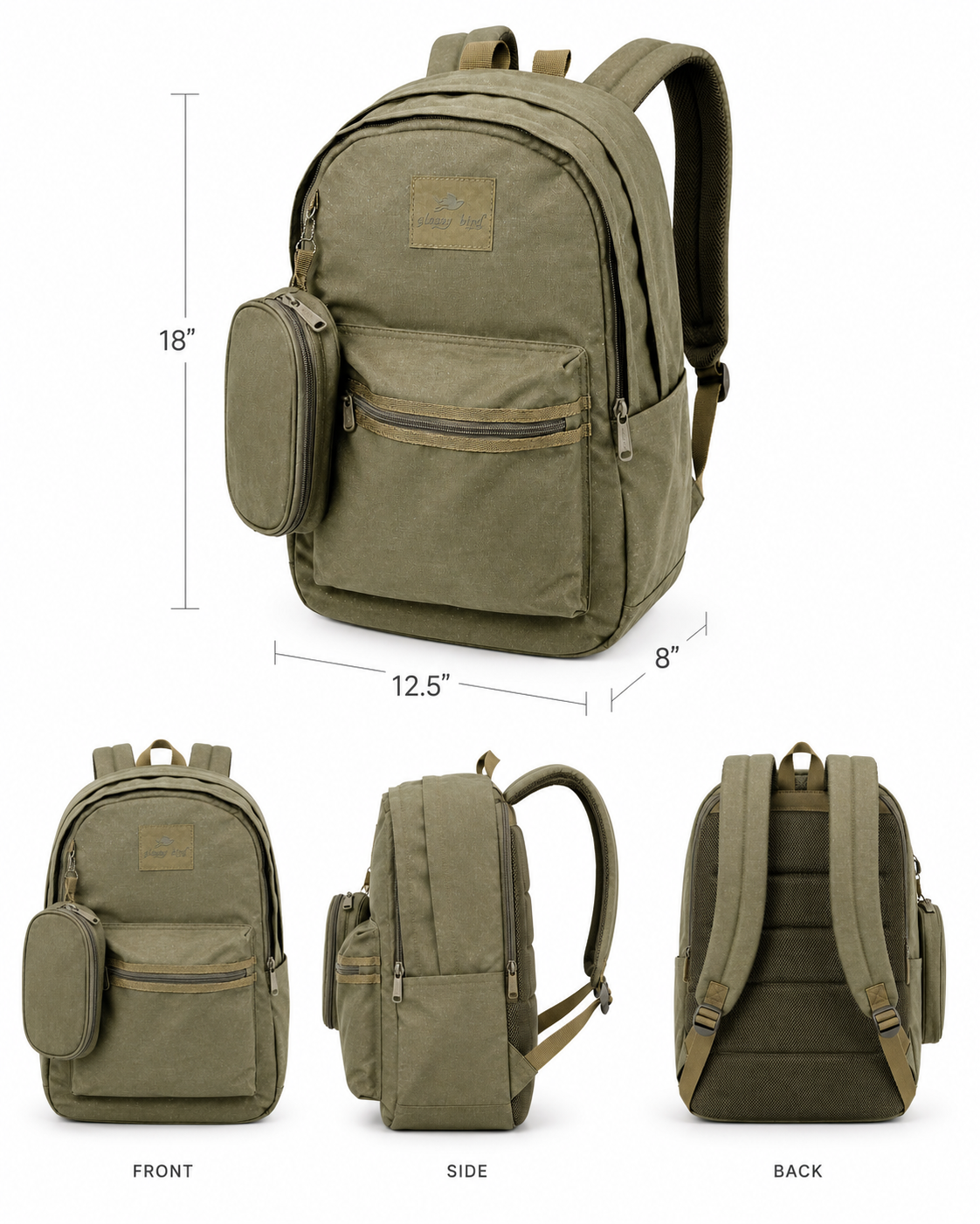 Echo Boomers Glossy Bird Everyday Backpack with Pencil Pouch| Water-Resistant Backpack for School, College, Office & Travel | Lightweight with Multiple Compartments