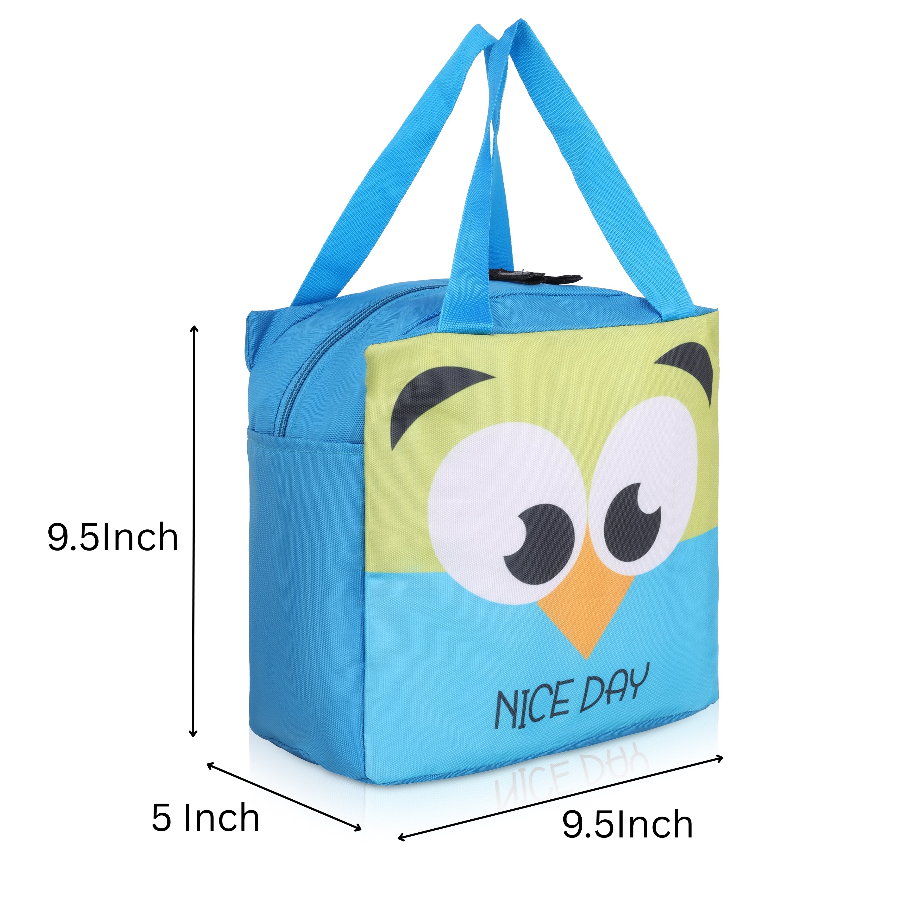 Echo Boomers Nice Day Green Bird Print Sky Blue Lunch Bag for Kids | Stylish, Lightweight & Durable | School, Travel & Picnic Use | Premium Zipper, Sturdy Handle, Easy to Clean