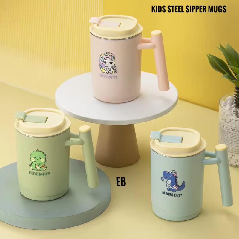 Kids Stainless Steel Insulated Sipper Mug with Lid & Handle – 300 mL (Cartoon Prints)