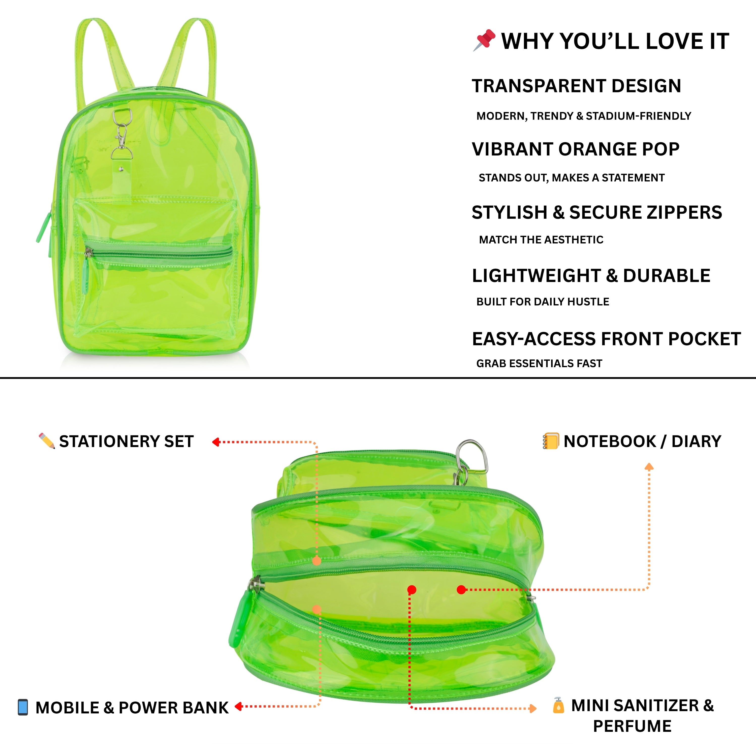 Echo Boomers Stylish Transparent Jelly Backpack | Trendy Neon  Clear Bag | 50 GSM Waterproof PVC School, College & Travel Backpack with Front Zipper Pocket