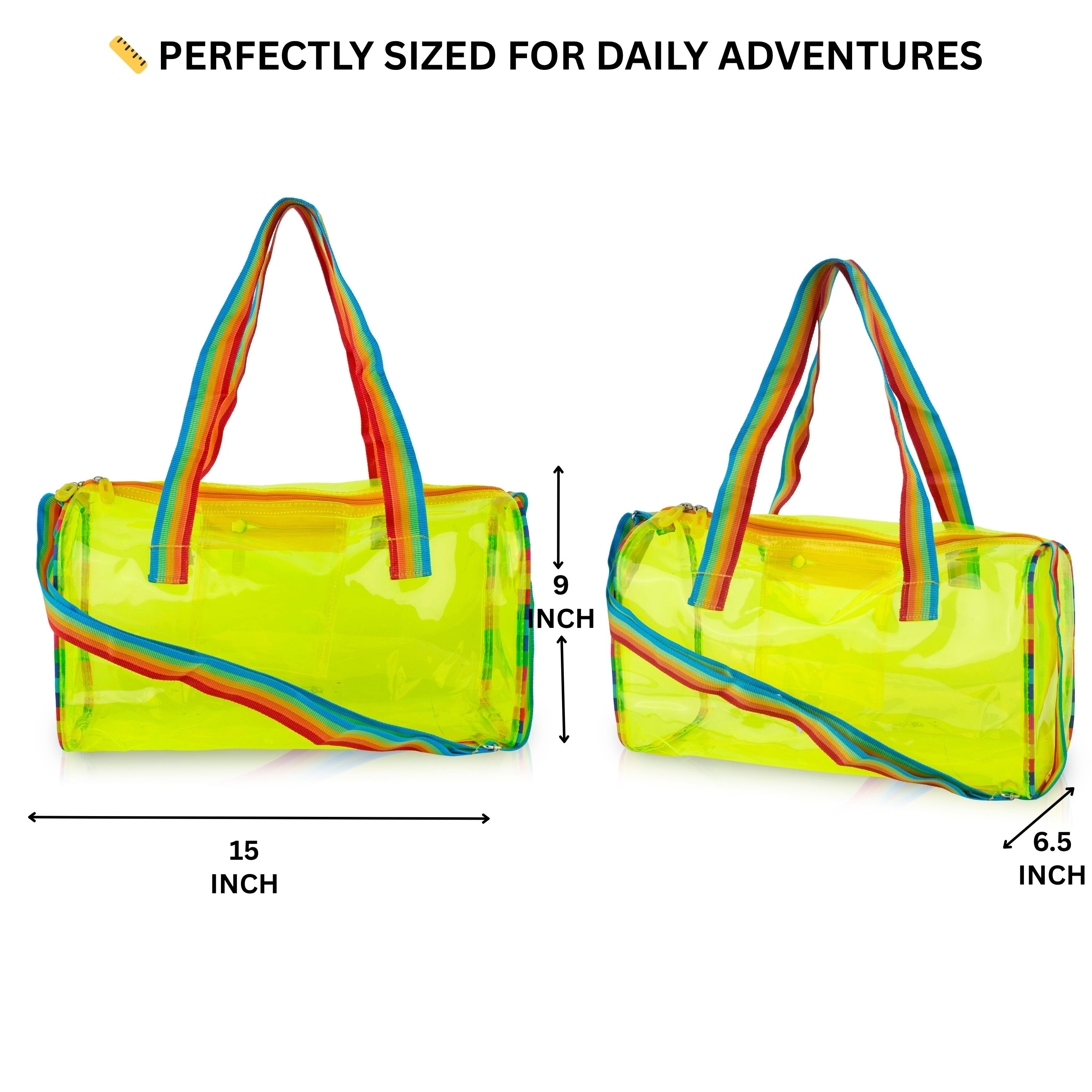 Echo Boomers See-Through Jelly Duffle –  Transparent Bag with Rainbow Handles | Trendy Handbag for School, Gym, Travel, Beach