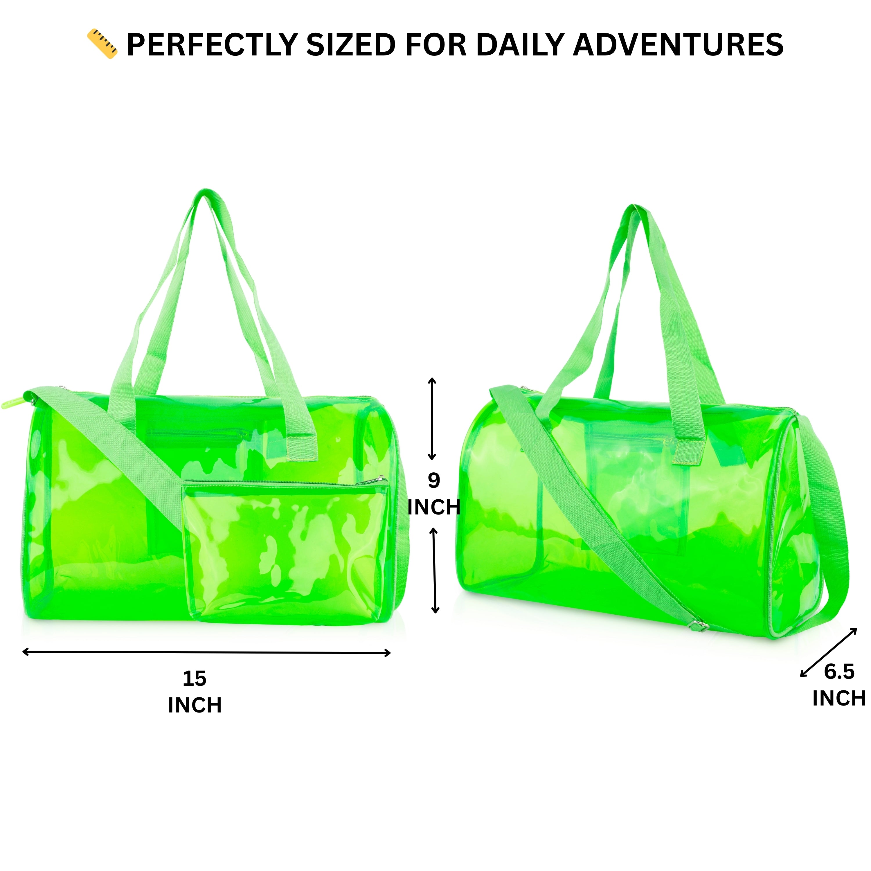 Echo Boomers Bold Blue Transparent Jelly Duffle Bag with Matching Pouch | 50 GSM Waterproof PVC Travel Gym Tote | Lightweight Shoulder Handbag for Women, Girls, College, Sports & Weekend Trips