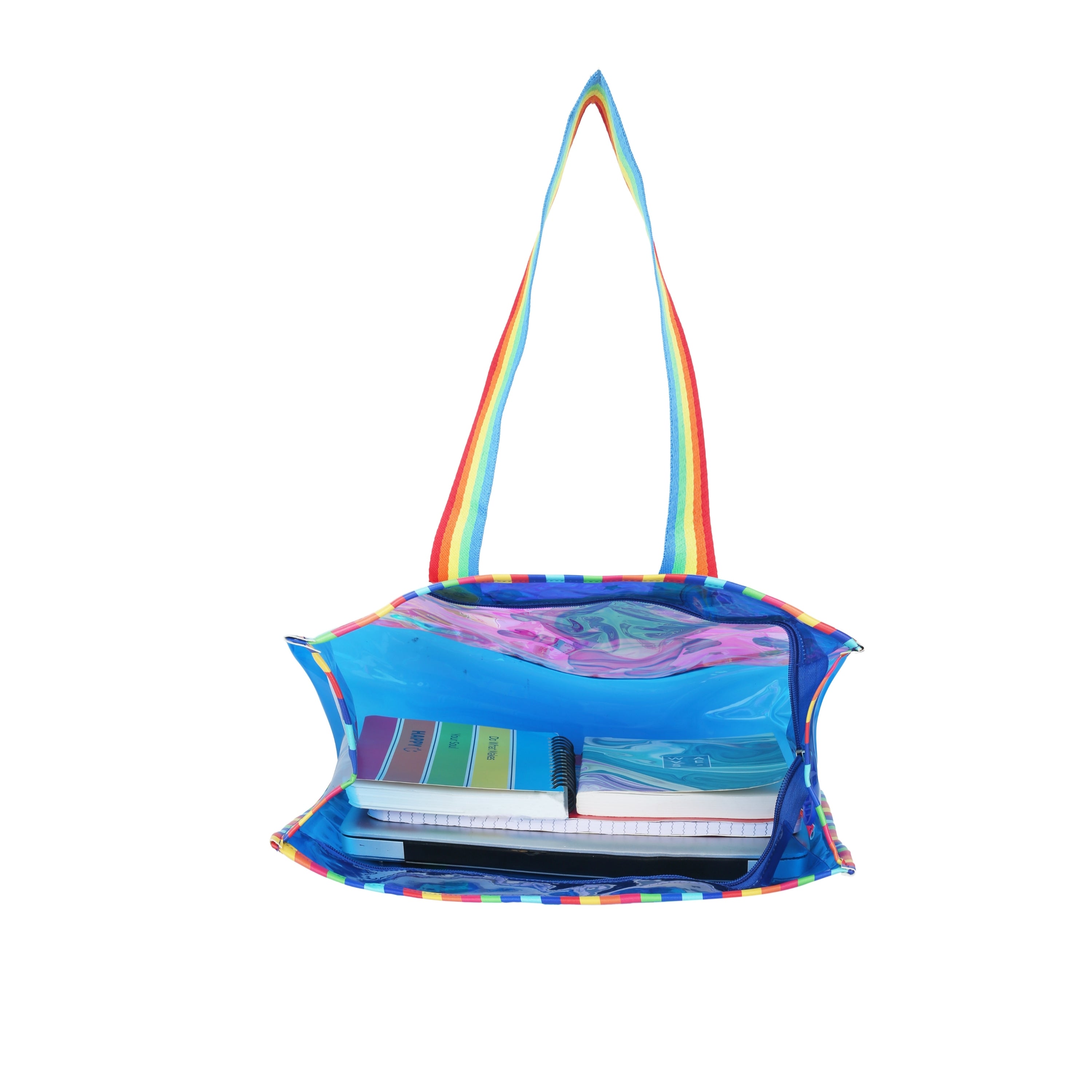 Echo Boomers Cute Mermaid,Magical Unicorn Wings,Astronaut, Stylish Cat,Cute Love Unicorn Transparent 50 GsmTote Bag – Rainbow Handles | Spacious, Durable & Stylish PVC Bag