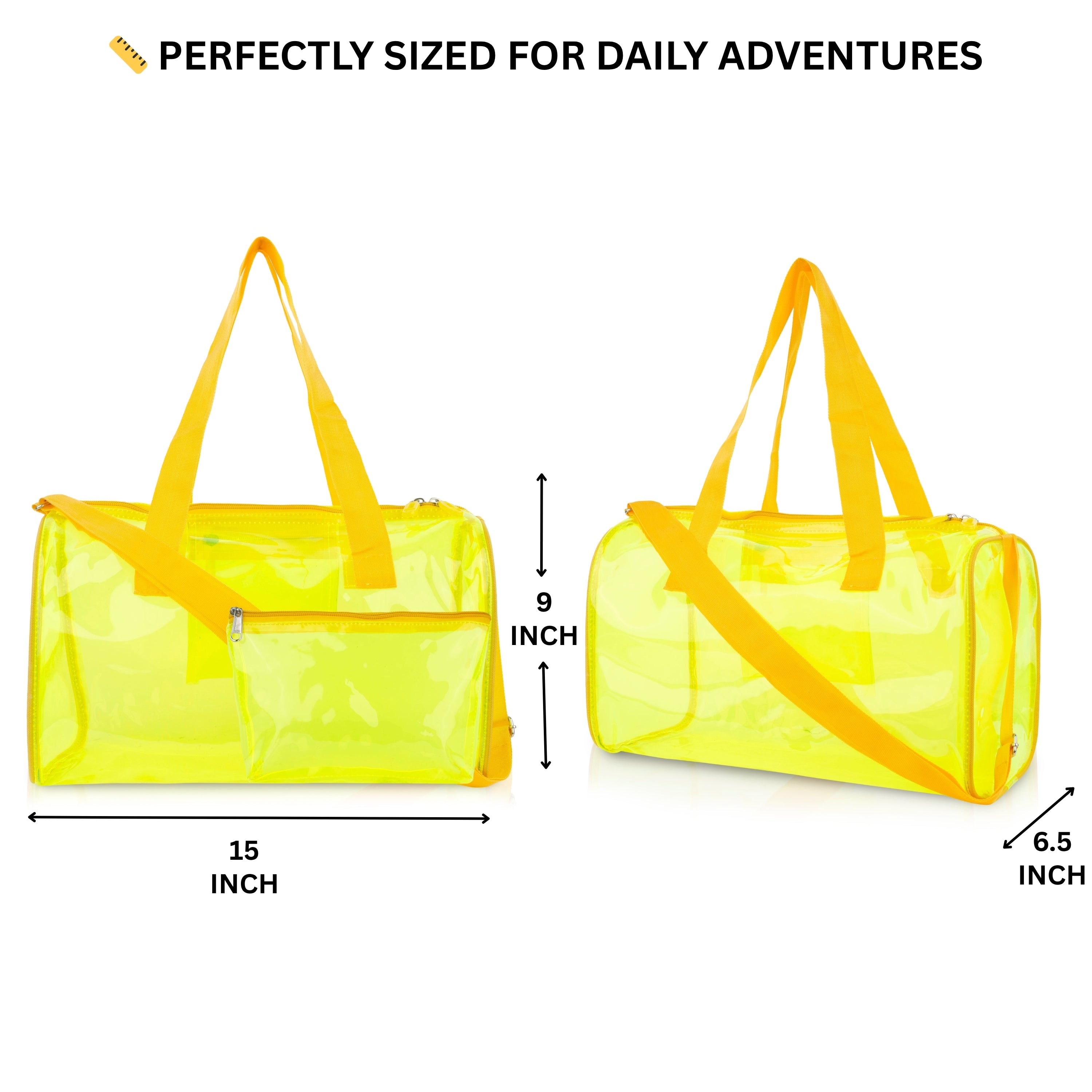 Echo Boomers Bold Blue Transparent Jelly Duffle Bag with Matching Pouch | 50 GSM Waterproof PVC Travel Gym Tote | Lightweight Shoulder Handbag for Women, Girls, College, Sports & Weekend Trips
