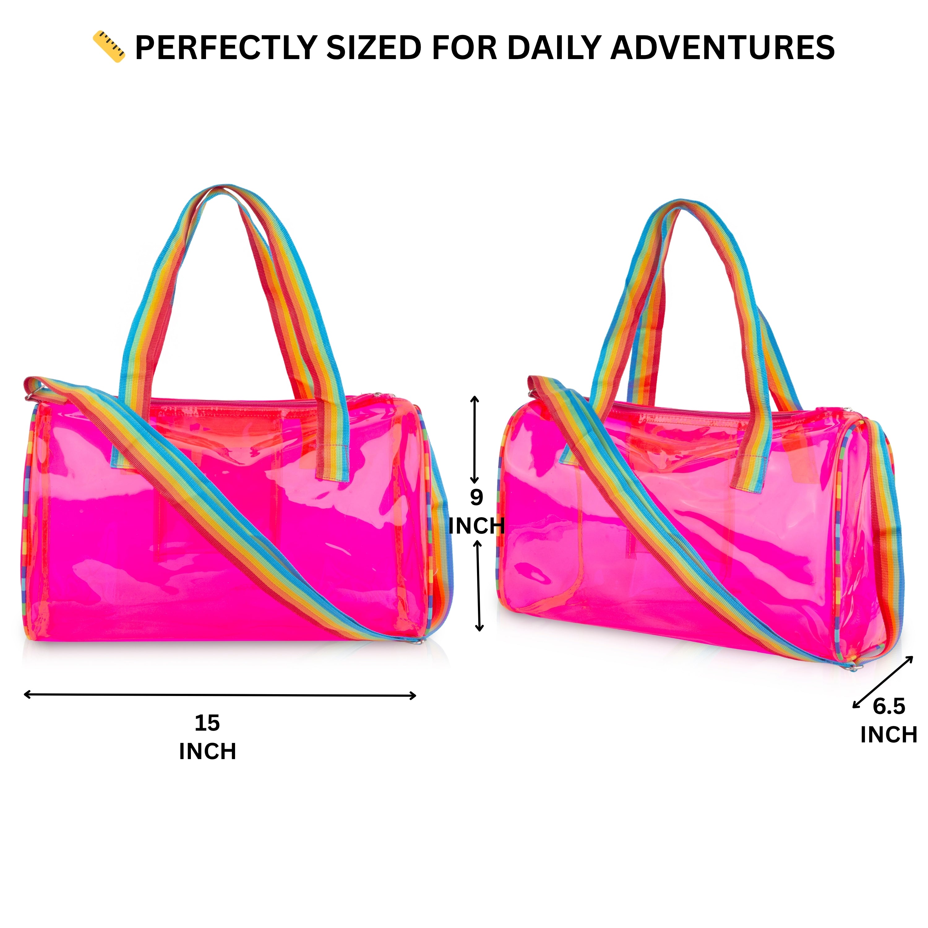 Echo Boomers See-Through Jelly Duffle –  Transparent Bag with Rainbow Handles | Trendy Handbag for School, Gym, Travel, Beach