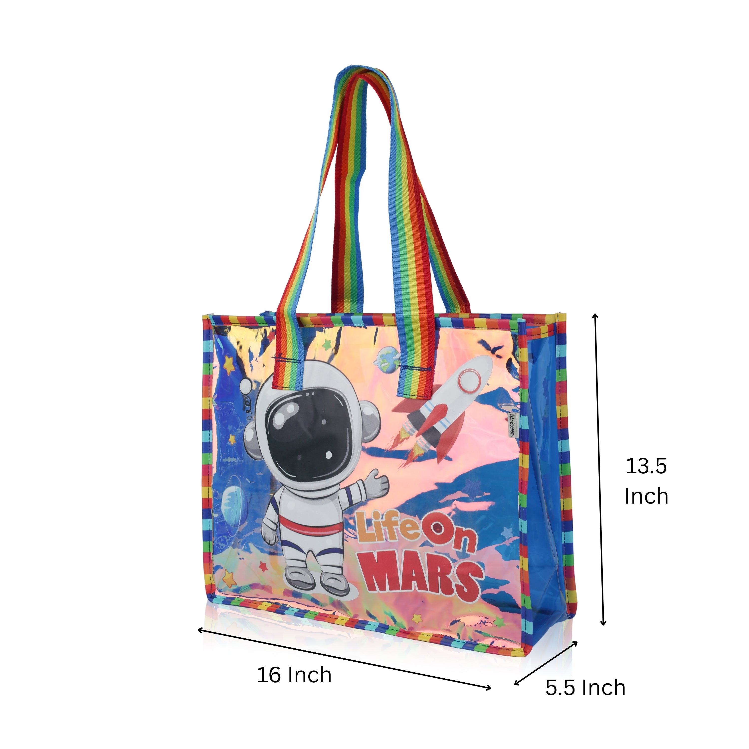 Echo Boomers Cute Mermaid,Magical Unicorn Wings,Astronaut, Stylish Cat,Cute Love Unicorn Transparent 50 GsmTote Bag – Rainbow Handles | Spacious, Durable & Stylish PVC Bag