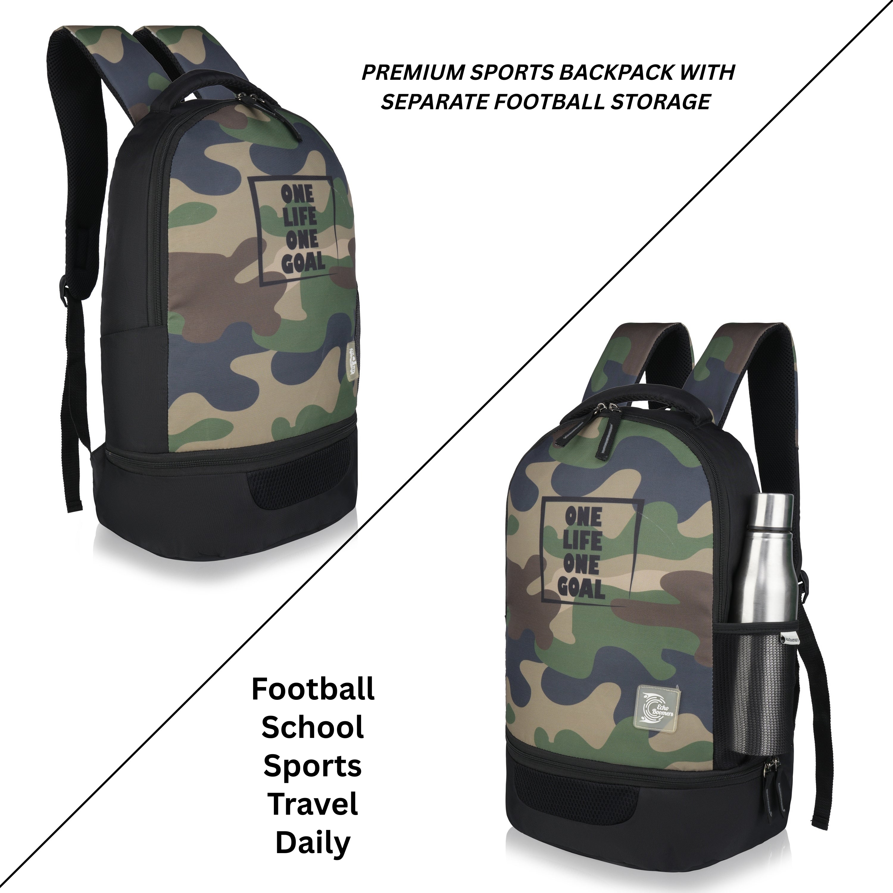 Echo Boomers Manchester United Sports Backpack with Separate Football Compartment | Student Sports Backpack with Adjustable Straps, Sturdy Handle & High Quality Zippers