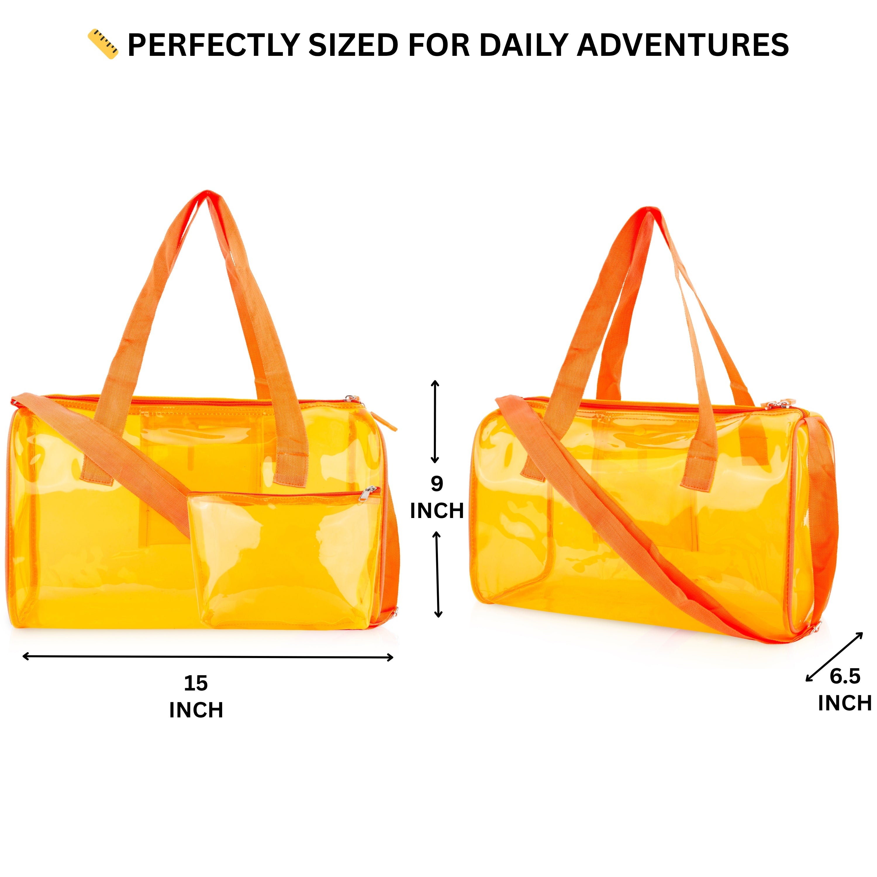 Echo Boomers Bold Blue Transparent Jelly Duffle Bag with Matching Pouch | 50 GSM Waterproof PVC Travel Gym Tote | Lightweight Shoulder Handbag for Women, Girls, College, Sports & Weekend Trips