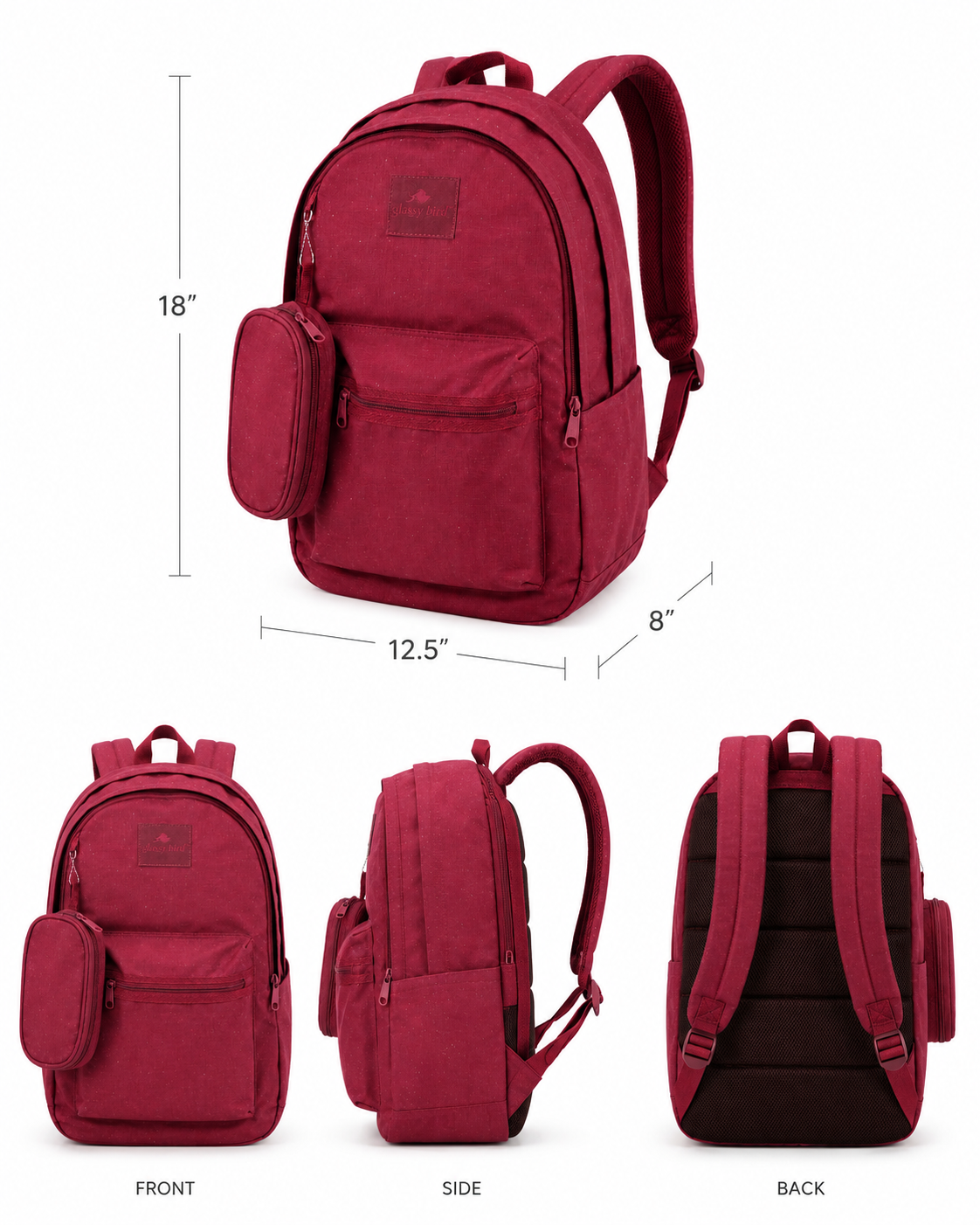 Echo Boomers Glossy Bird Everyday Backpack with Pencil Pouch| Water-Resistant Backpack for School, College, Office & Travel | Lightweight with Multiple Compartments