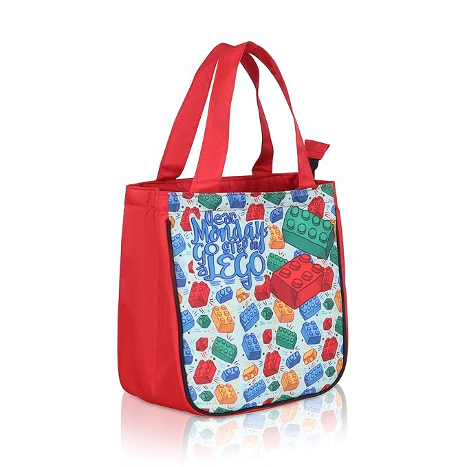 Echo Boomers Red Lego Printed Lunch Bag- Insulated, Spacious & Stylish for School, Work, or Outings