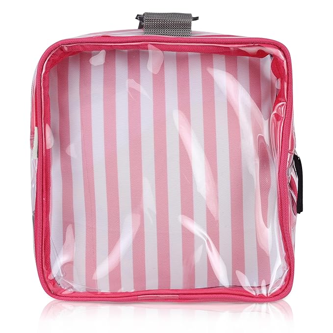 Echo Boomers Pink Stripes Print Square Travel Duffle Gym Luggage Bag with PVC Side Compartments