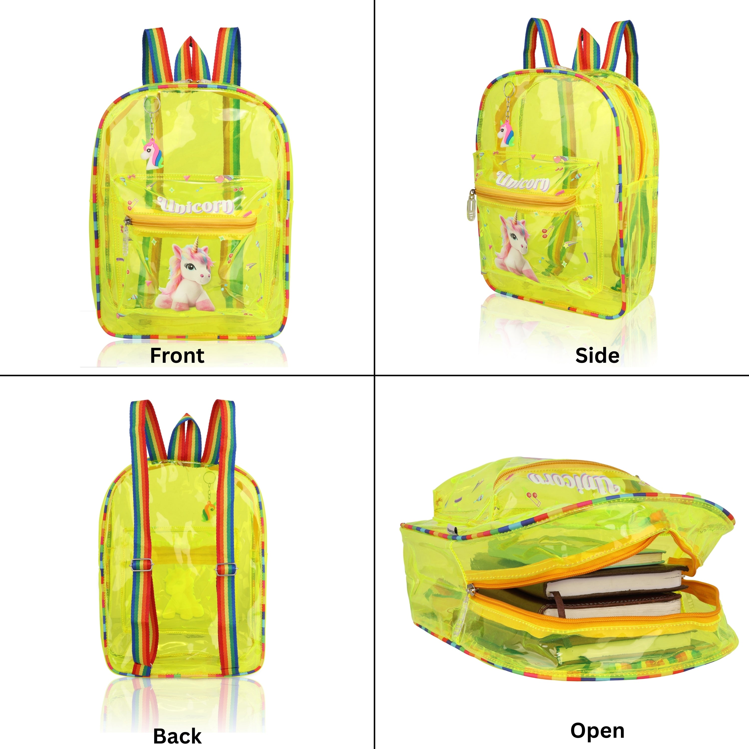 Echo Boomers Yellow Jelly Backpack Stylish, Lightweight & Durable with Unicorn Print, “Unicorn” Text, Transparent Soft Plastic, Adjustable Straps, Sturdy Handle, Premium Zipper & Versatile Design for School and Play.