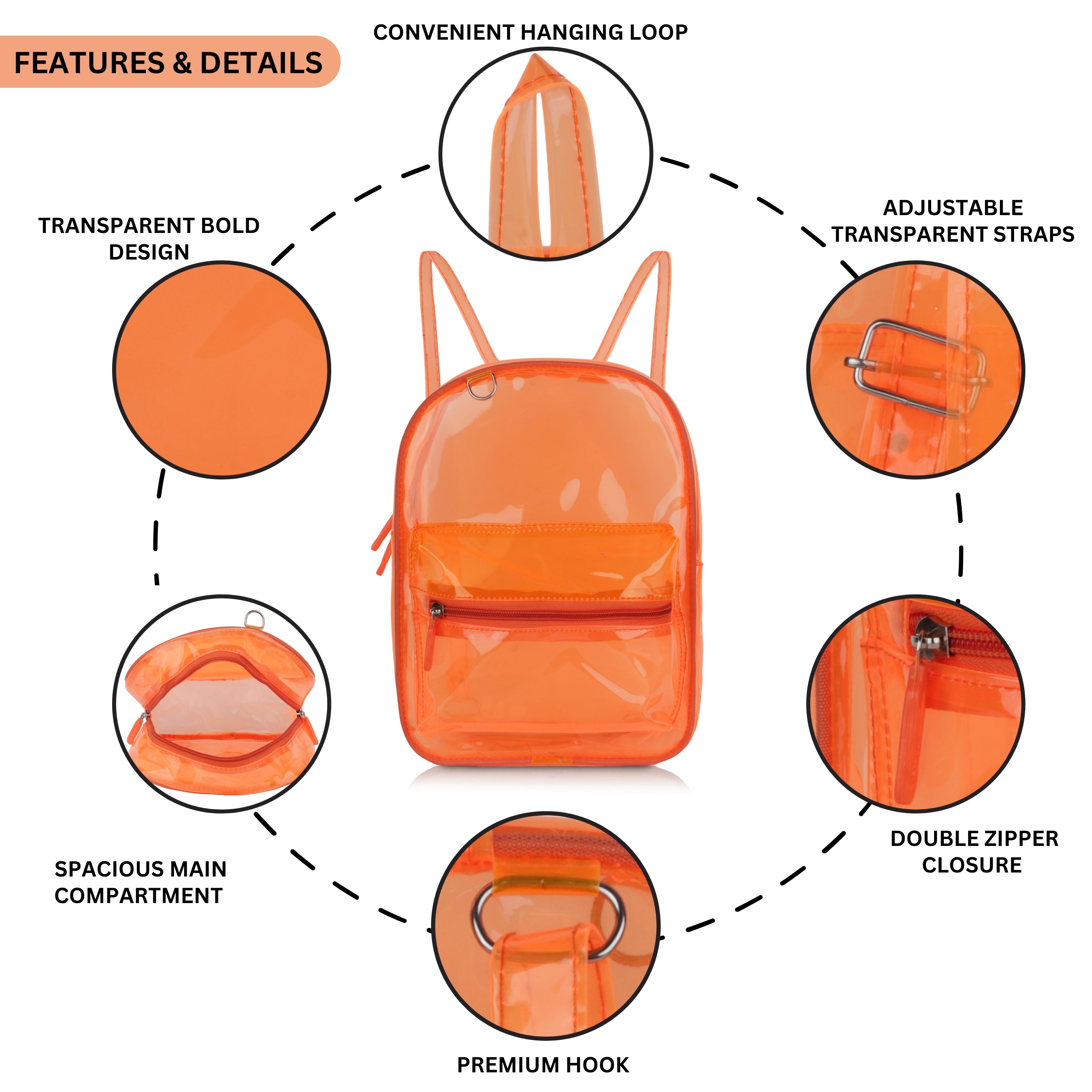 Echo Boomers Stylish Transparent Jelly Backpack | Trendy Neon  Clear Bag | 50 GSM Waterproof PVC School, College & Travel Backpack with Front Zipper Pocket
