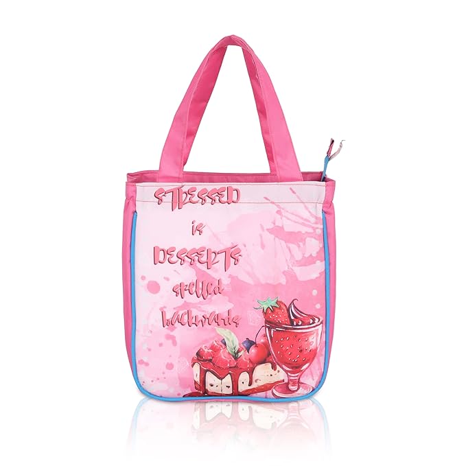 Echo Boomers Pink Desserts Printed Lunch Bag- Insulated, Spacious & Stylish for School, Work, or Outings