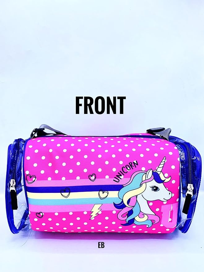 Echo Boomers Pink Unicorn Print Square Travel Duffle Gym Luggage Bag with PVC Side Compartments