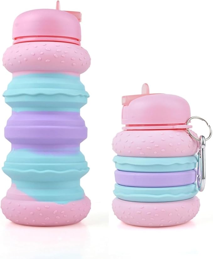 Echo Boomers Burger Shape 600ml Bpa Free Silicone Expand Water Bottle for School, Travel Adventure, Sports, Gym For Kids & Adults (Pink)