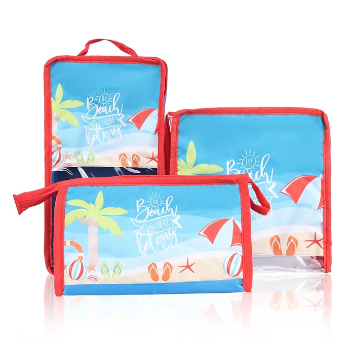 Echo Boomers Beach 4-Piece Organizer Set - Blue, Packing Cubes with Unique Print.