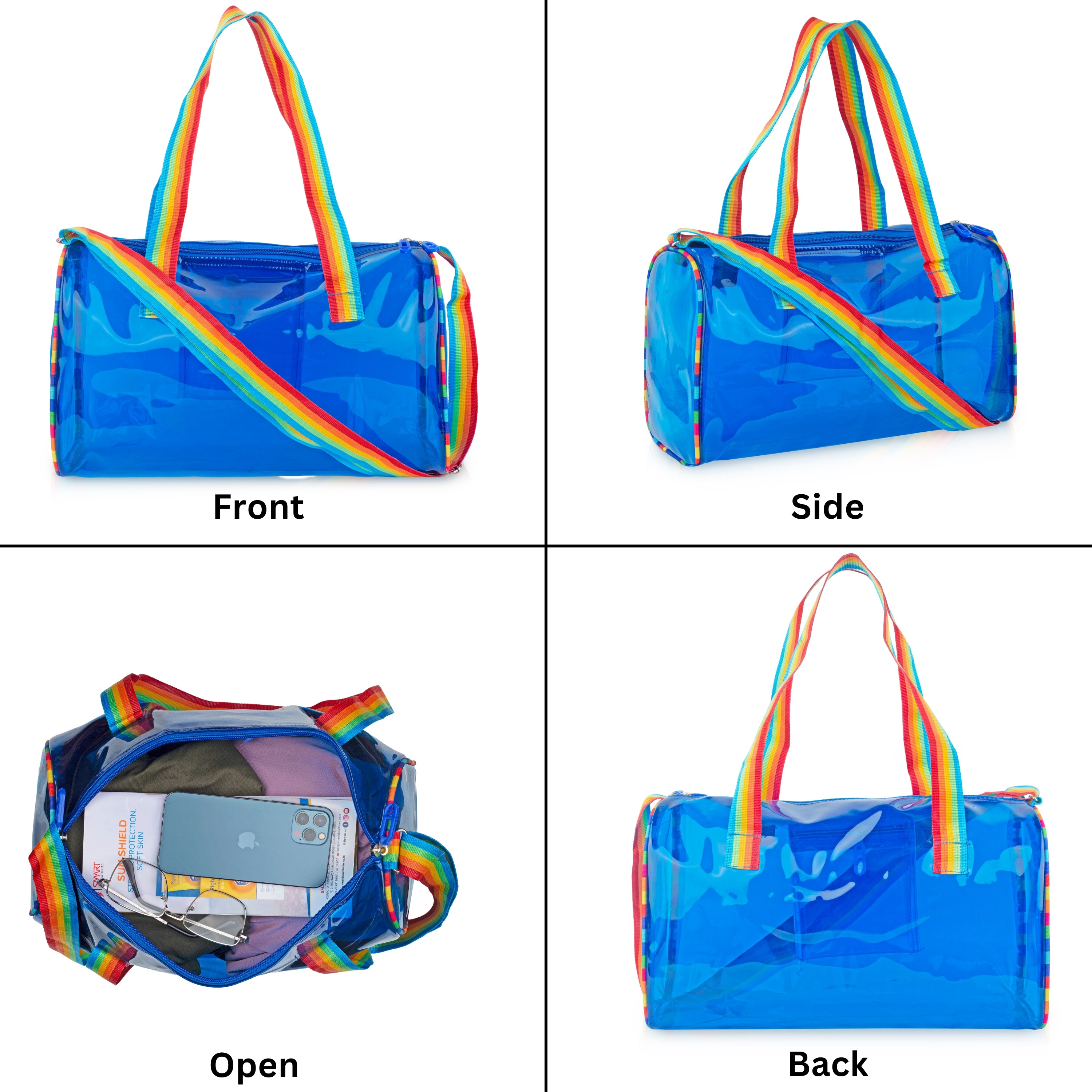 Echo Boomers See-Through Jelly Duffle –  Transparent Bag with Rainbow Handles | Trendy Handbag for School, Gym, Travel, Beach