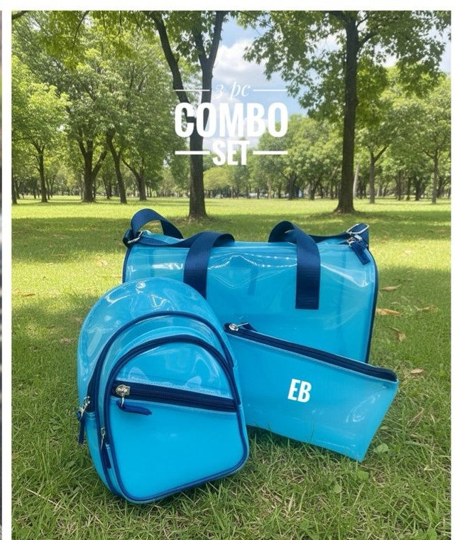 Echo Bommers Premium Translucent Charcoal Black Jelly Bag Pack of 3 with Duffle Bag Cross Body Bag and Pouch Waterproof Stylish Handbag for Women and Girls