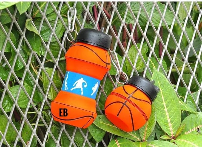 Echo Boomers Sports Ball Shape 550ml Bpa Free Silicone Collapsable Water Bottle for School, Travel Adventure, Gym For Kids & Adults (Orange)