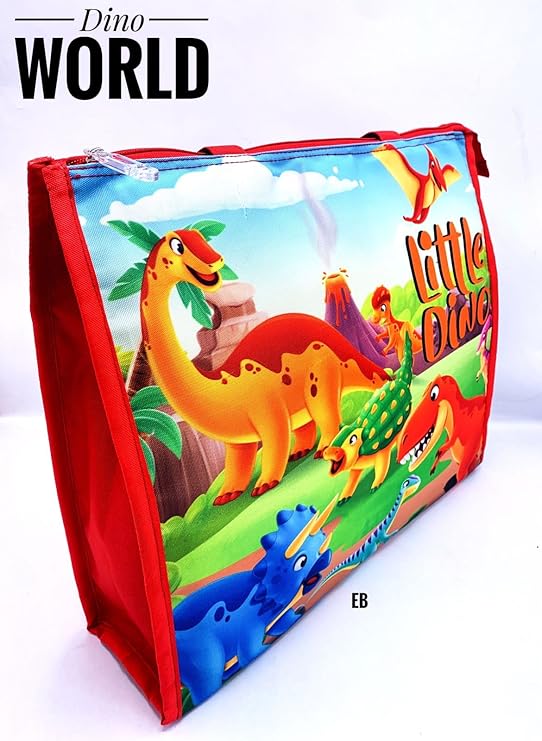 Echo Boomers Dino Printed Jumbo Tote Bag &amp; Waterproof Kids Apron Combo