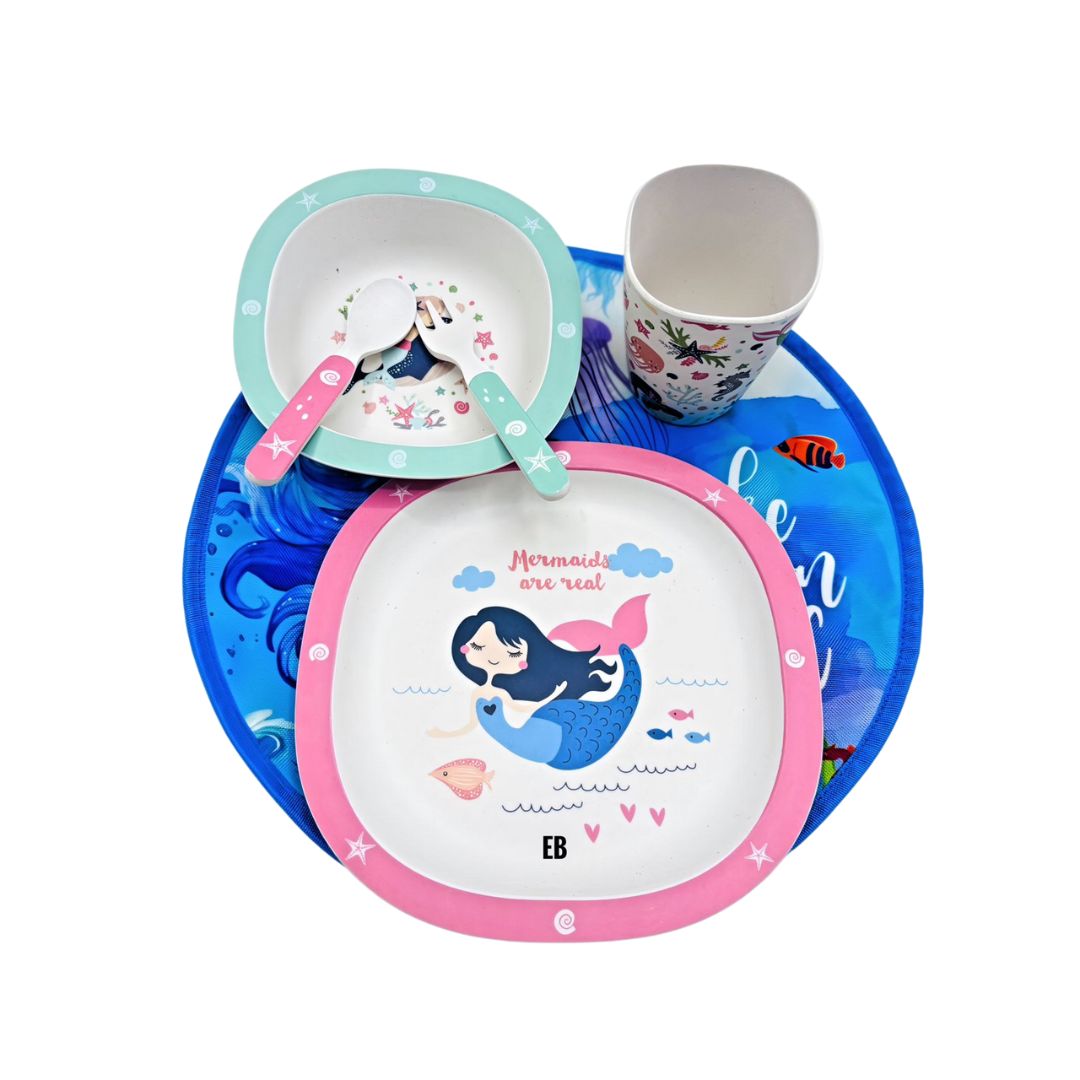 Echo Boomers Multi design & Theme Round Folding Dining Mat for Kids | 10 x 10 Inch Cutlery Holder | Portable Kids Lunch Mat with Spoon & Fork Pockets