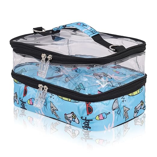 Echo Boomers Beach Printed Large Double-Decker Insulated Lunch Bag with Multi-Compartment Zipper Pockets