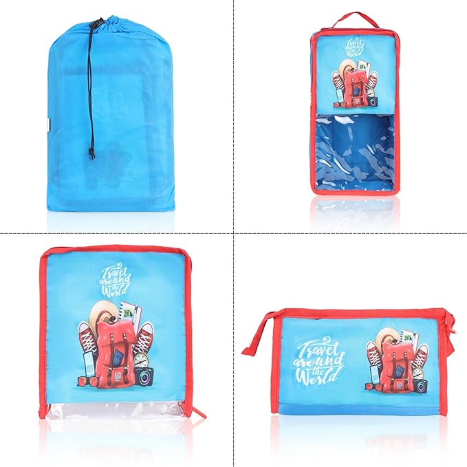 Echo Boomers TravelWorld 4-Piece Organizer Set - Blue, Packing Cubes with Unique Print