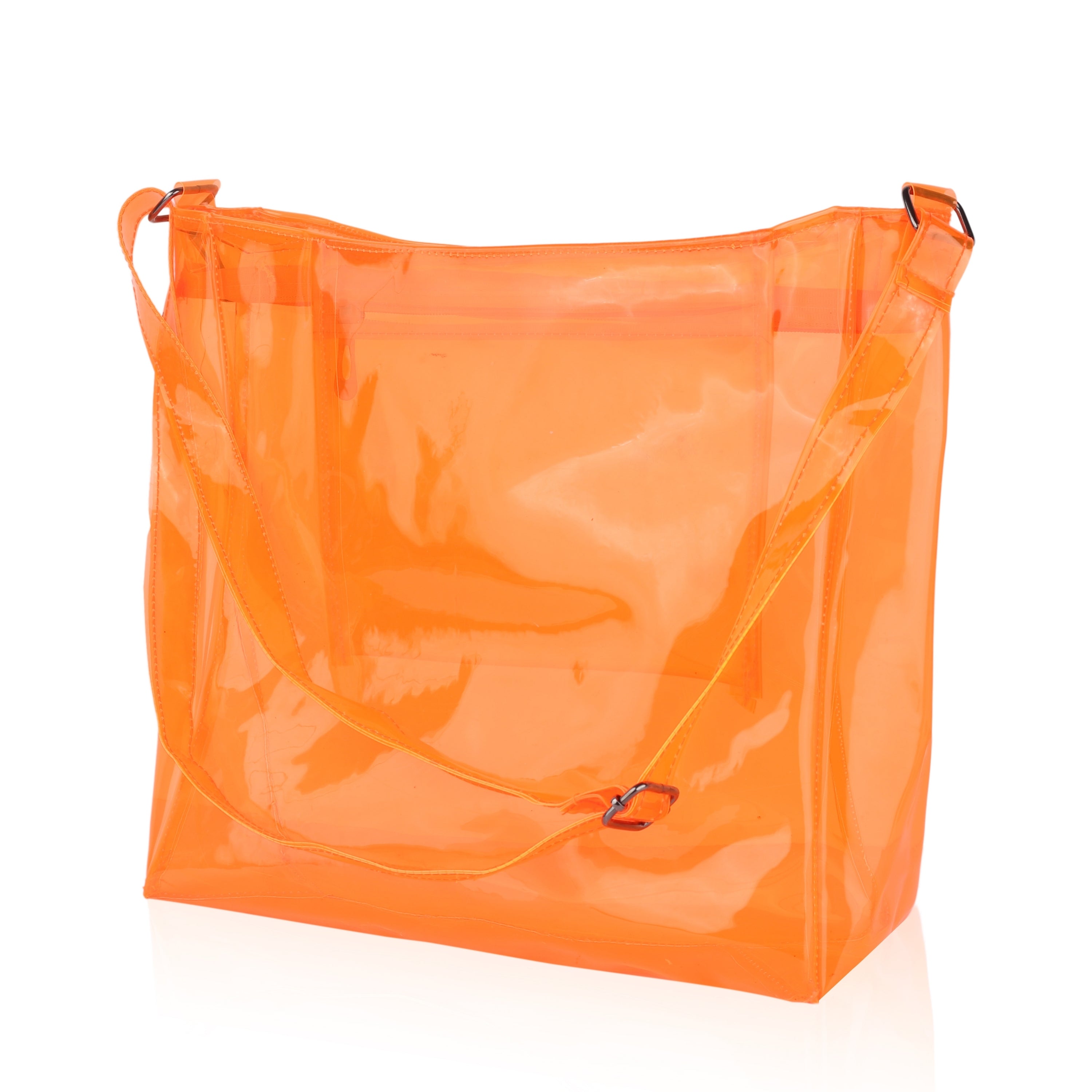 Echo Boomers Transparent Shoulder Bag – Neon Orange, Pink, Green ,Purple, Yellow & Blue| Stylish, Spacious, Durable & Multipurpose PVC Tote