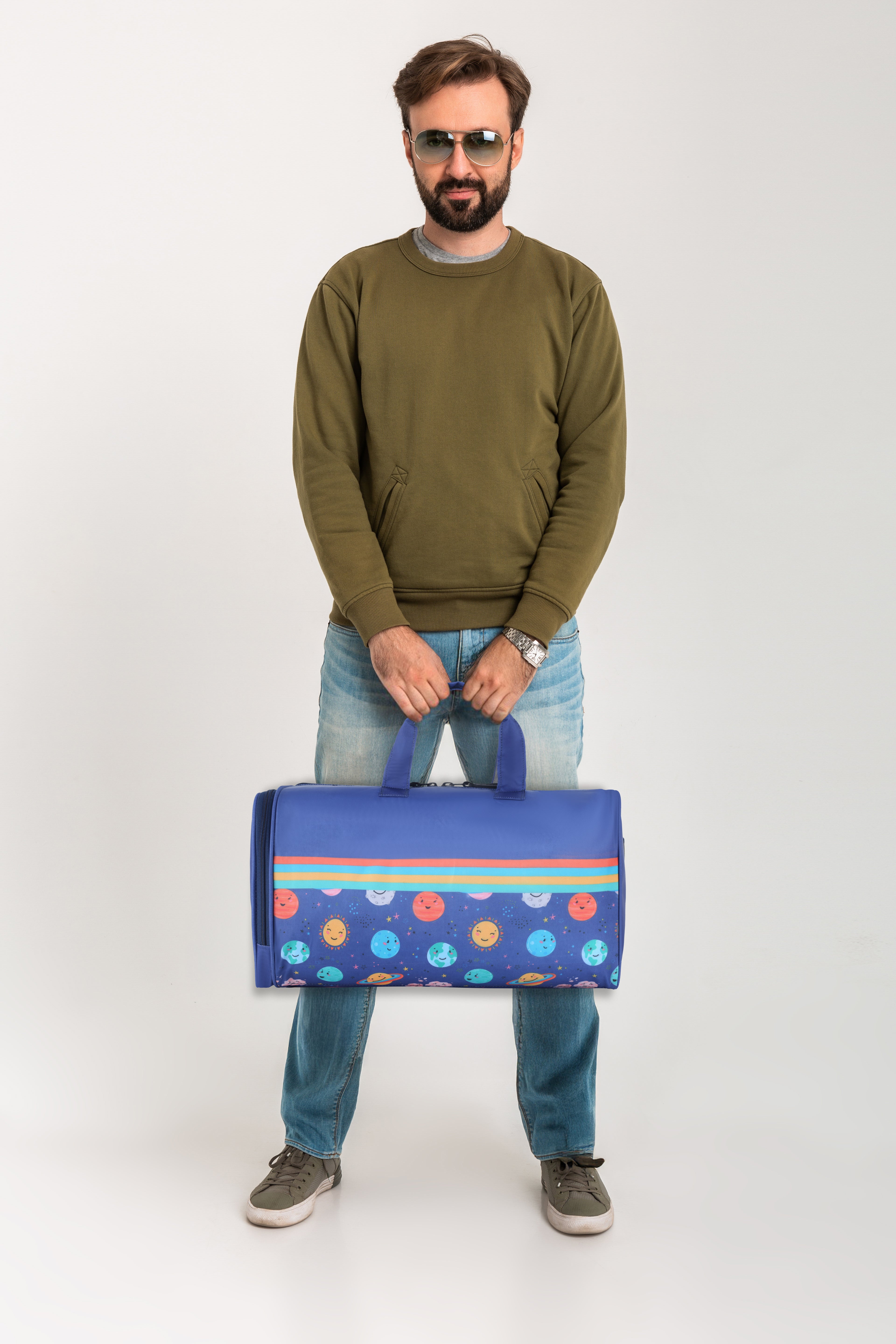 Echo Boomers Space Print Duffle Bag – Stylish Travel & Gym Bag with Shoe Compartment