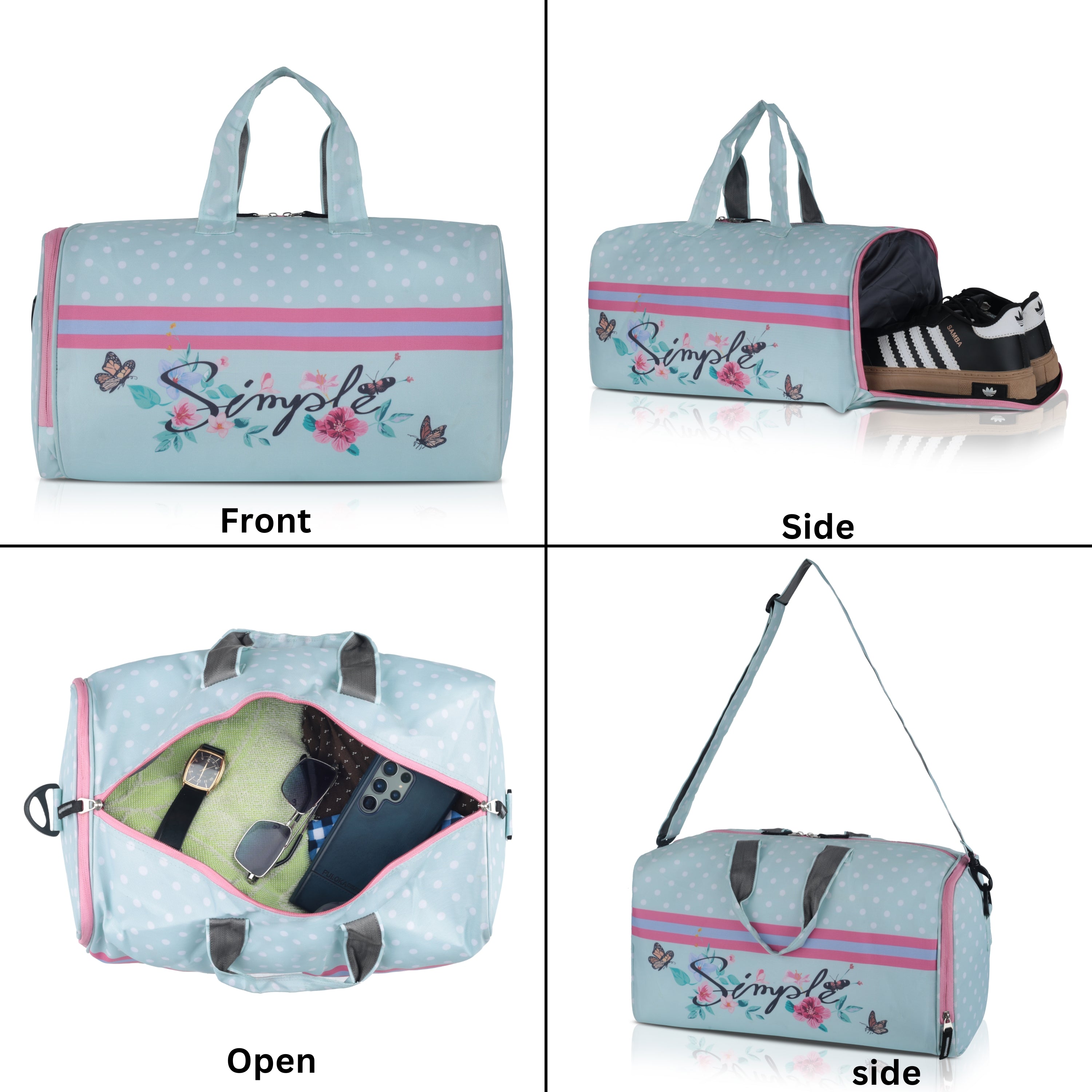 Echo Boomers Square Simple Print Duffle Bag – Stylish Travel & Gym Bag with Shoe Compartment