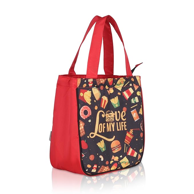 Echo Boomers Red Khana Printed Lunch Bag- Insulated, Spacious & Stylish for School, Work, or Outings