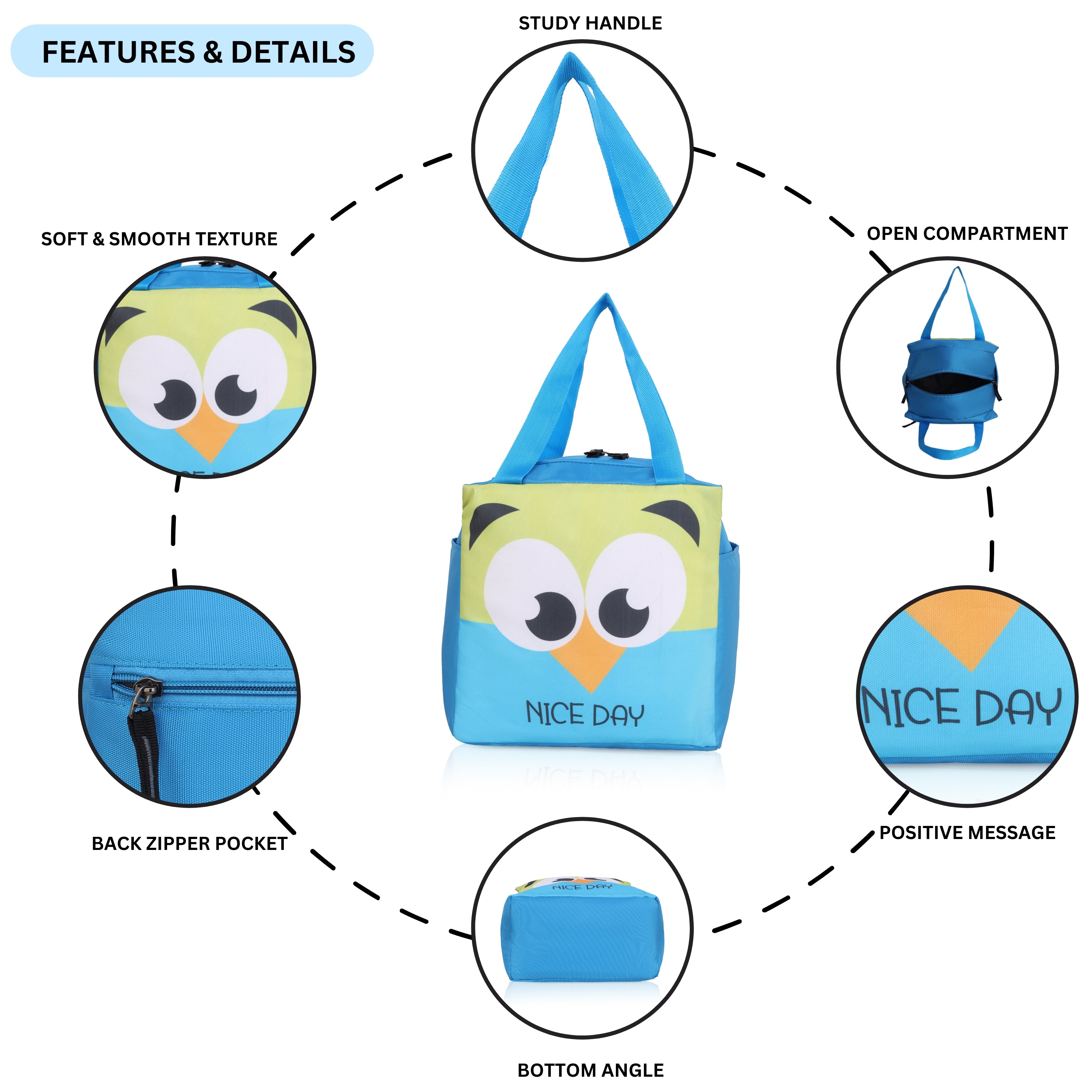 Echo Boomers Nice Day Green Bird Print Sky Blue Lunch Bag for Kids | Stylish, Lightweight & Durable | School, Travel & Picnic Use | Premium Zipper, Sturdy Handle, Easy to Clean