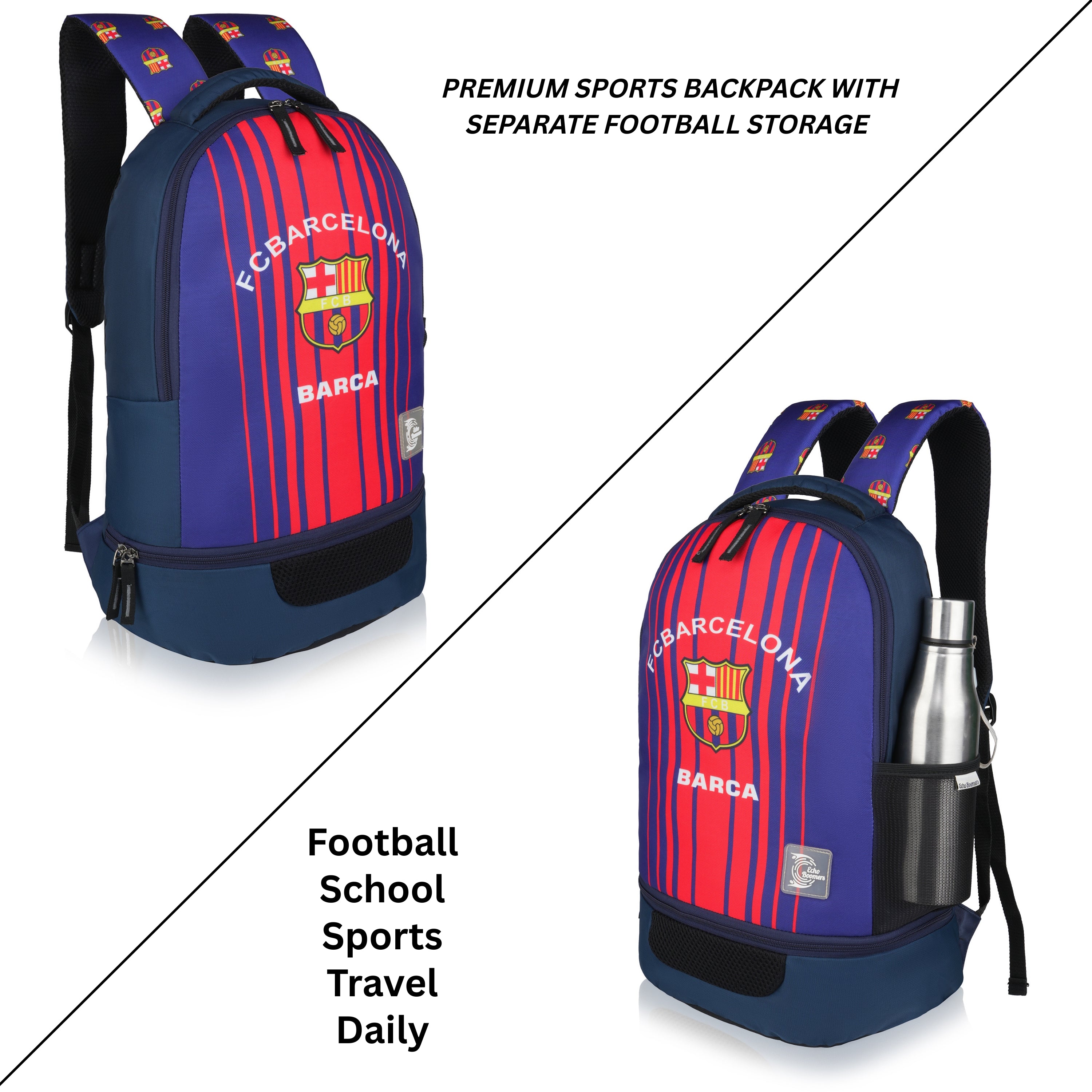 Echo Boomers Manchester United Sports Backpack with Separate Football Compartment | Student Sports Backpack with Adjustable Straps, Sturdy Handle & High Quality Zippers