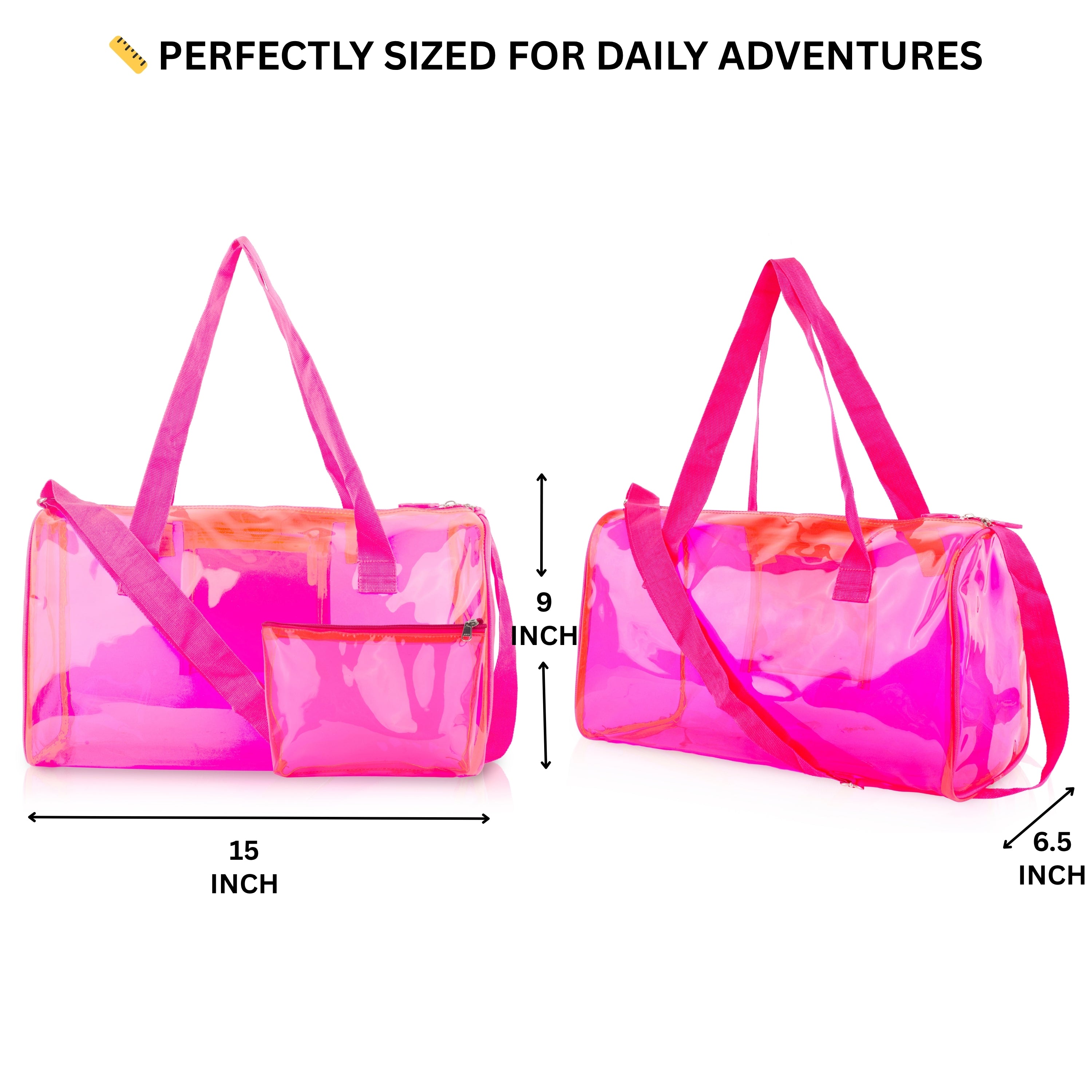 Echo Boomers Bold Blue Transparent Jelly Duffle Bag with Matching Pouch | 50 GSM Waterproof PVC Travel Gym Tote | Lightweight Shoulder Handbag for Women, Girls, College, Sports & Weekend Trips
