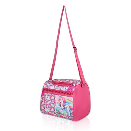 Echo Boomers Double-Insulated Tiffin Lunch Bag in Pink with Magical Unicorn Pattern and Ample Zippered Storage for Easy Organization