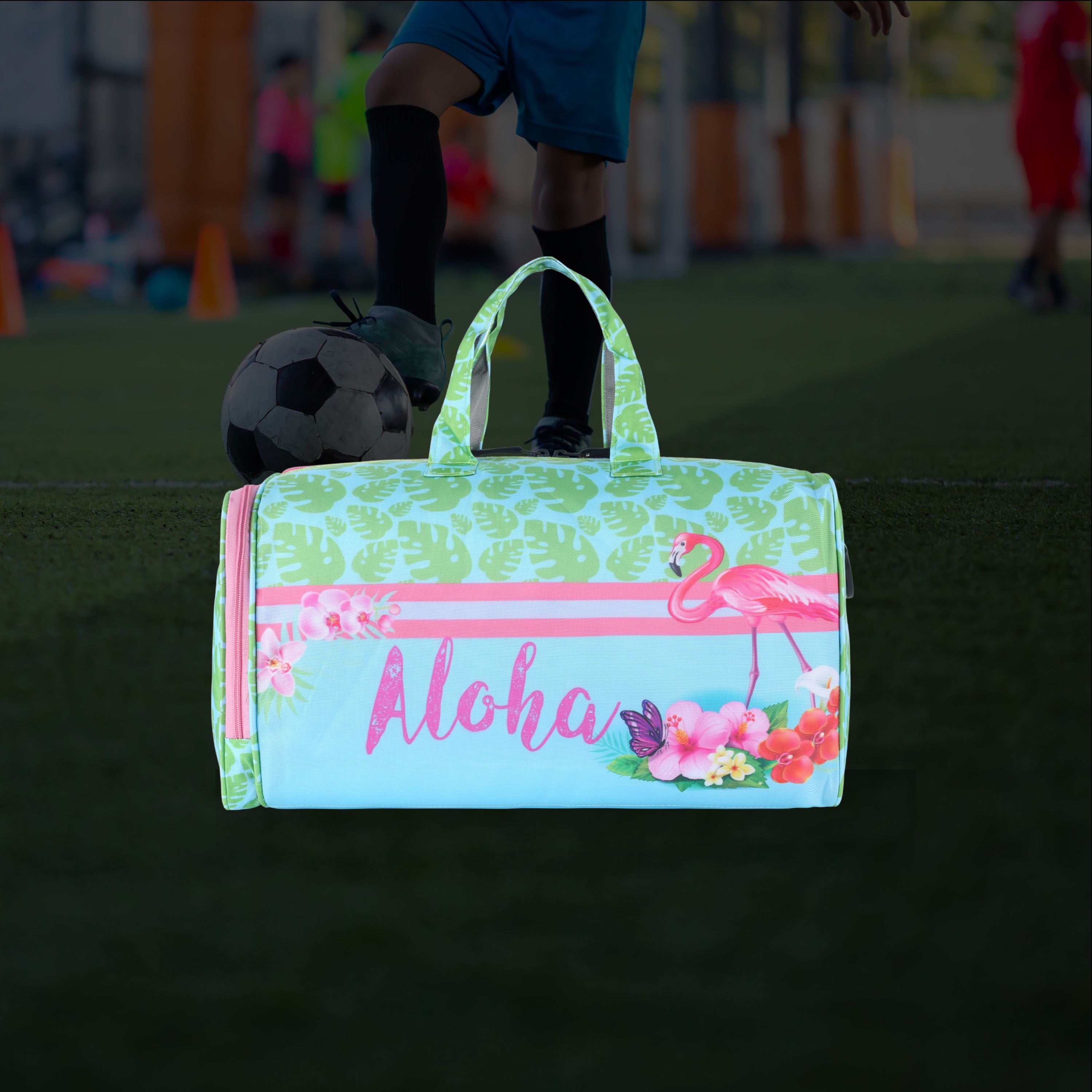 Echo Boomers Square Aloha Print Duffle Bag – Stylish Travel & Gym Bag with Shoe Compartment