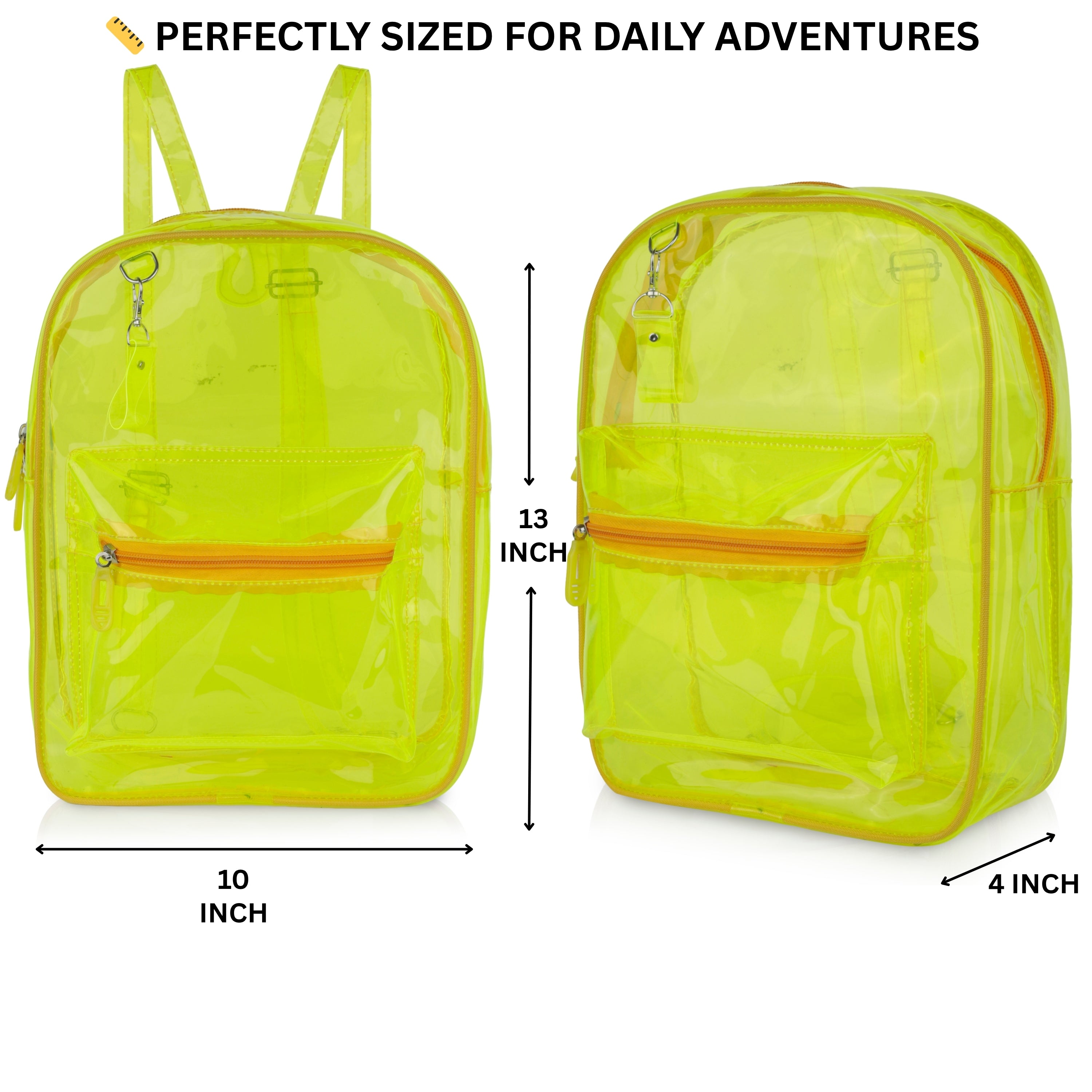 Echo Boomers Stylish Transparent Jelly Backpack | Trendy Neon Yellow Clear Bag | 50 GSM Waterproof PVC School, College & Travel Backpack with Front Zipper Pocket