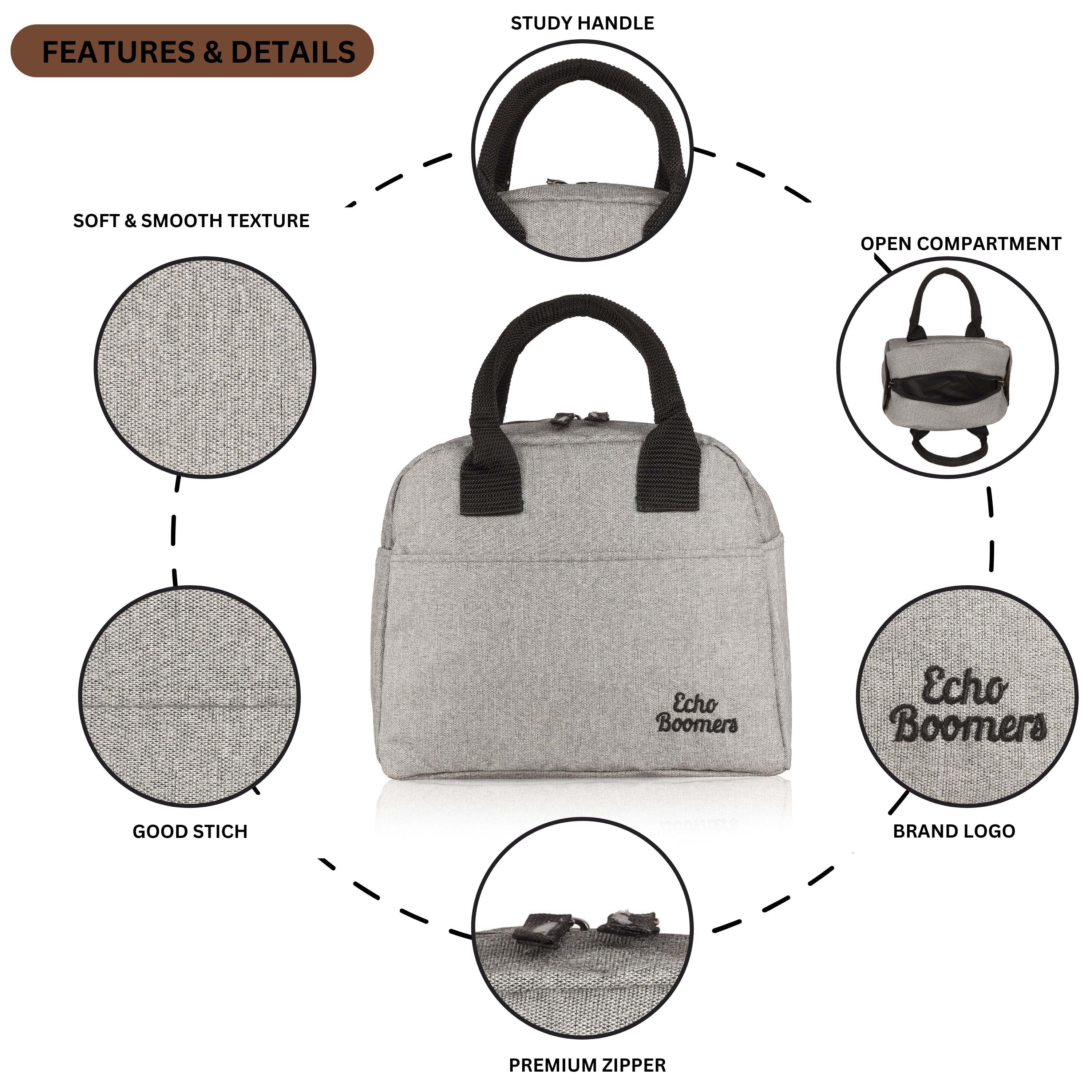 Echo Boomers Premium Lunch Bag – Stylish, Lightweight, Attractive, & Durable Meal Companion and versatile bag(Grey).