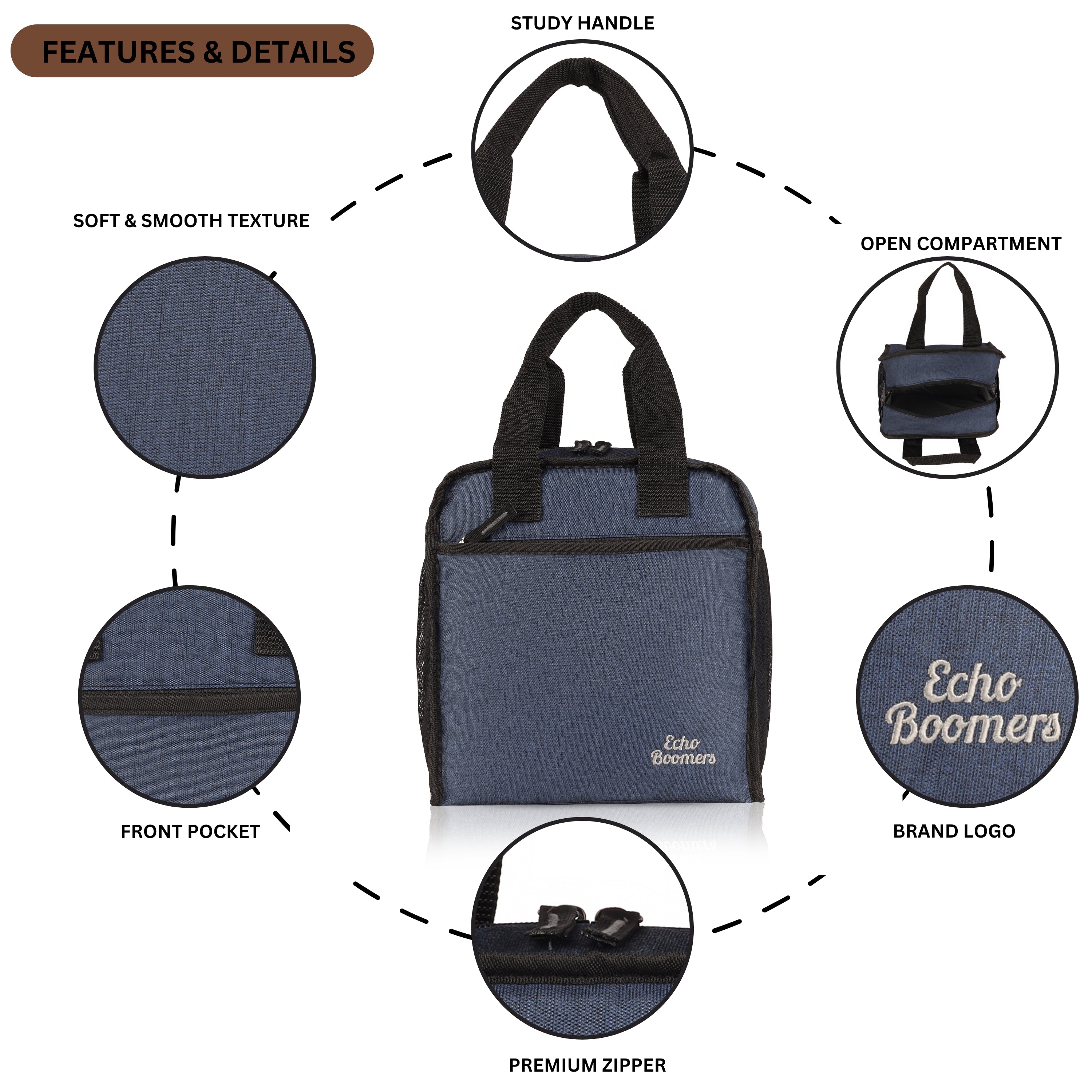Echo Boomers Premium Lunch Bag – Stylish, Lightweight, Attractive, & Durable Meal Companion and versatile bag(Navy).