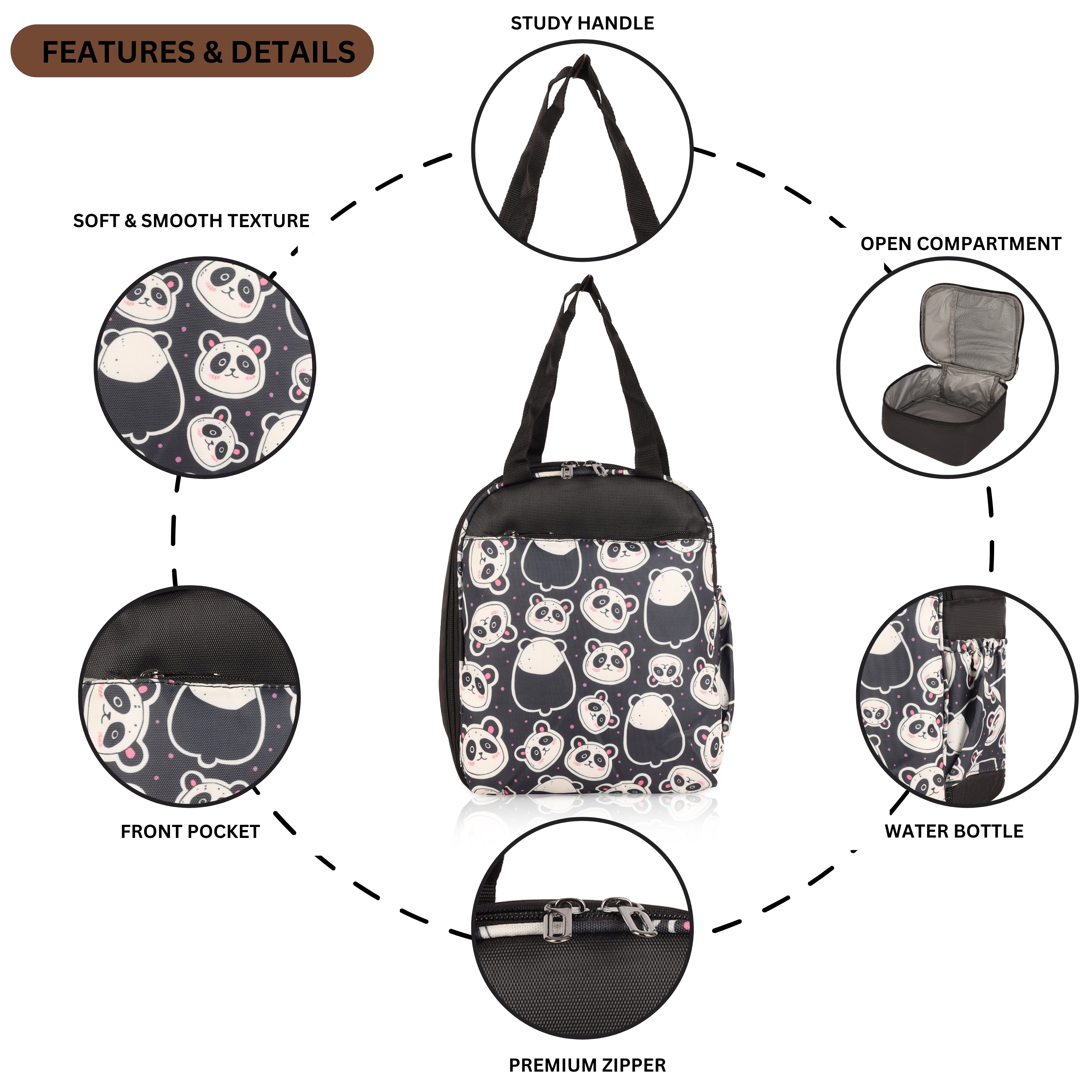 Echo Boomers Premium Panda Pint Lunch Bag – Stylish, Lightweight, Attractive, & Durable Meal Companion and versatile bag(Black).